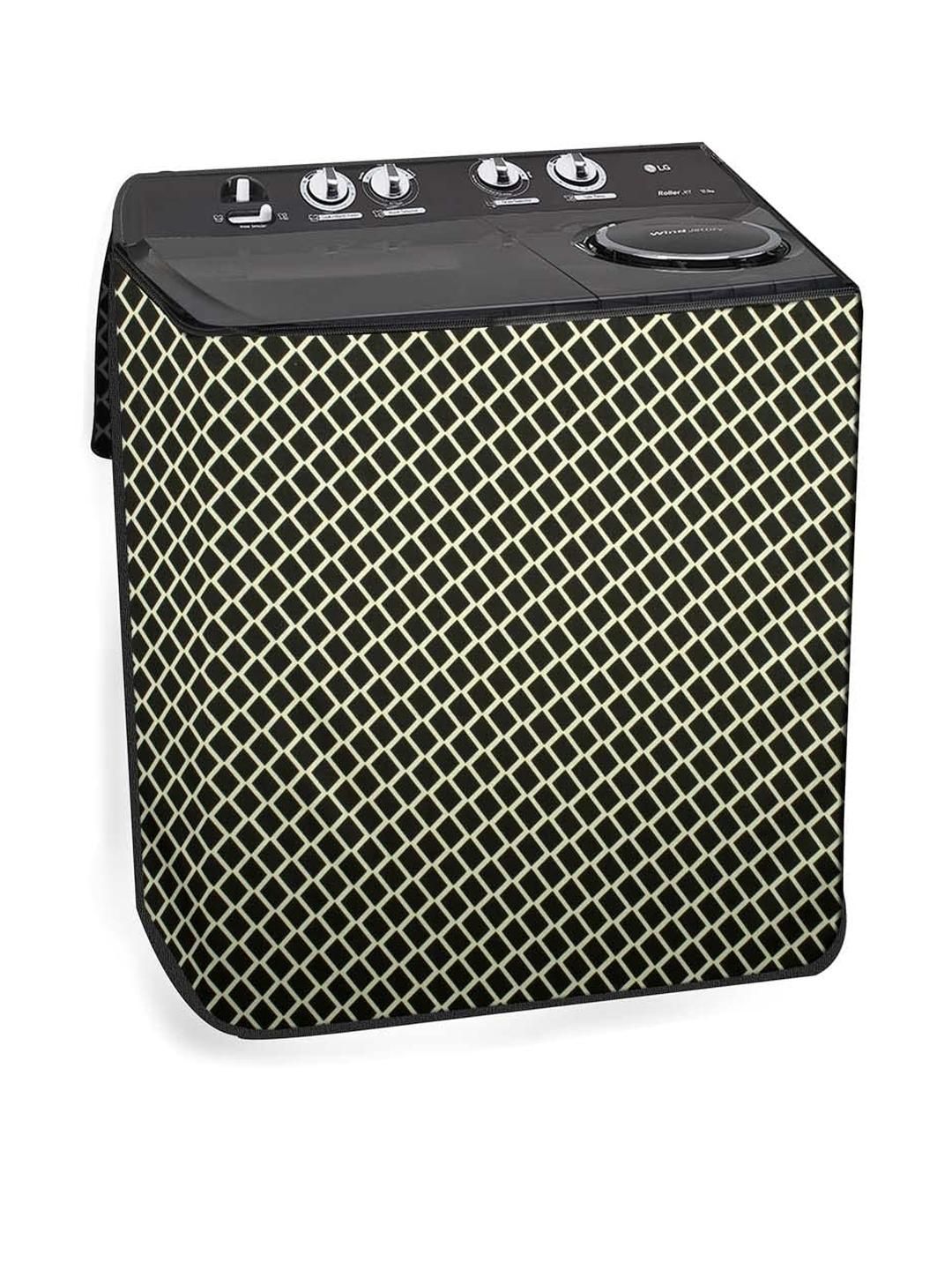 The Furnishing Tree Washing Machine Cover Check Coffee Compatible for LG 10 KG Semi-Automatic Top L-picture-14