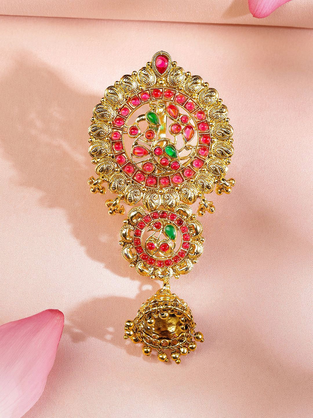 Rubans 22K Gold-Plated Ruby Pink & Emerald Green Braid Hair Accessory with Gold Bead Drops-image-28