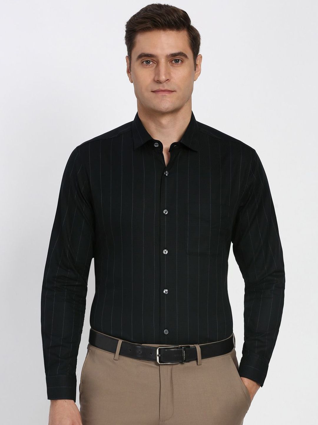 Peter England Elite Striped Spread Collar Pure Cotton Slim Fit Formal Shirt-picture-22