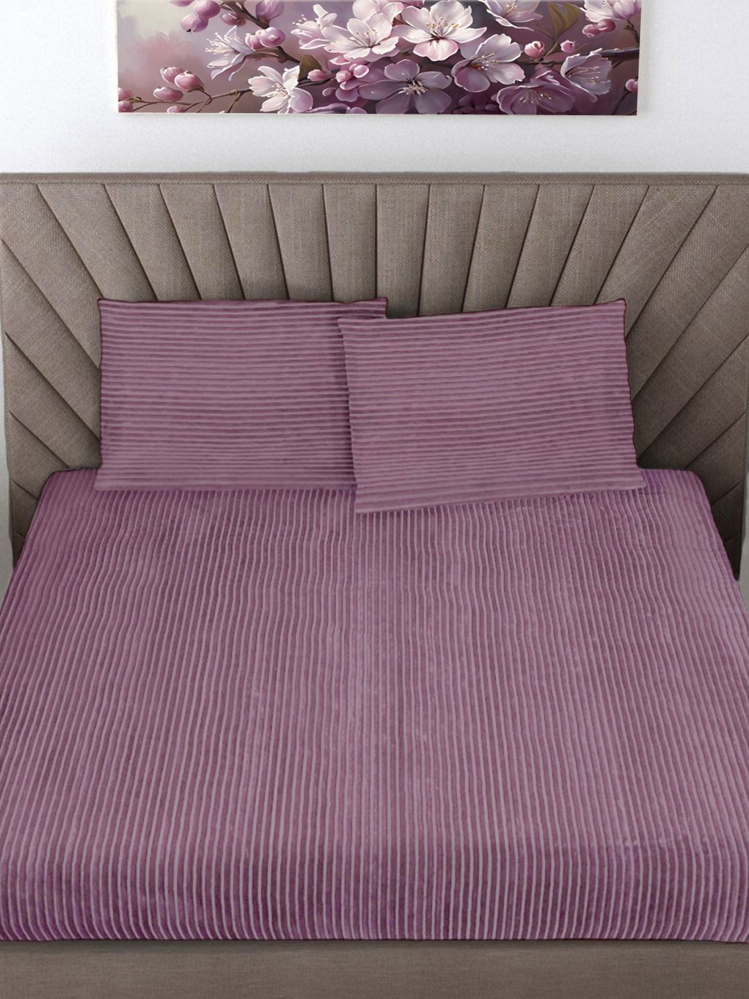 Myntra Elegant Homes Pink Striped 300 TC Woollen King Bedsheet Set-2.50 x 2.25 m-image-29