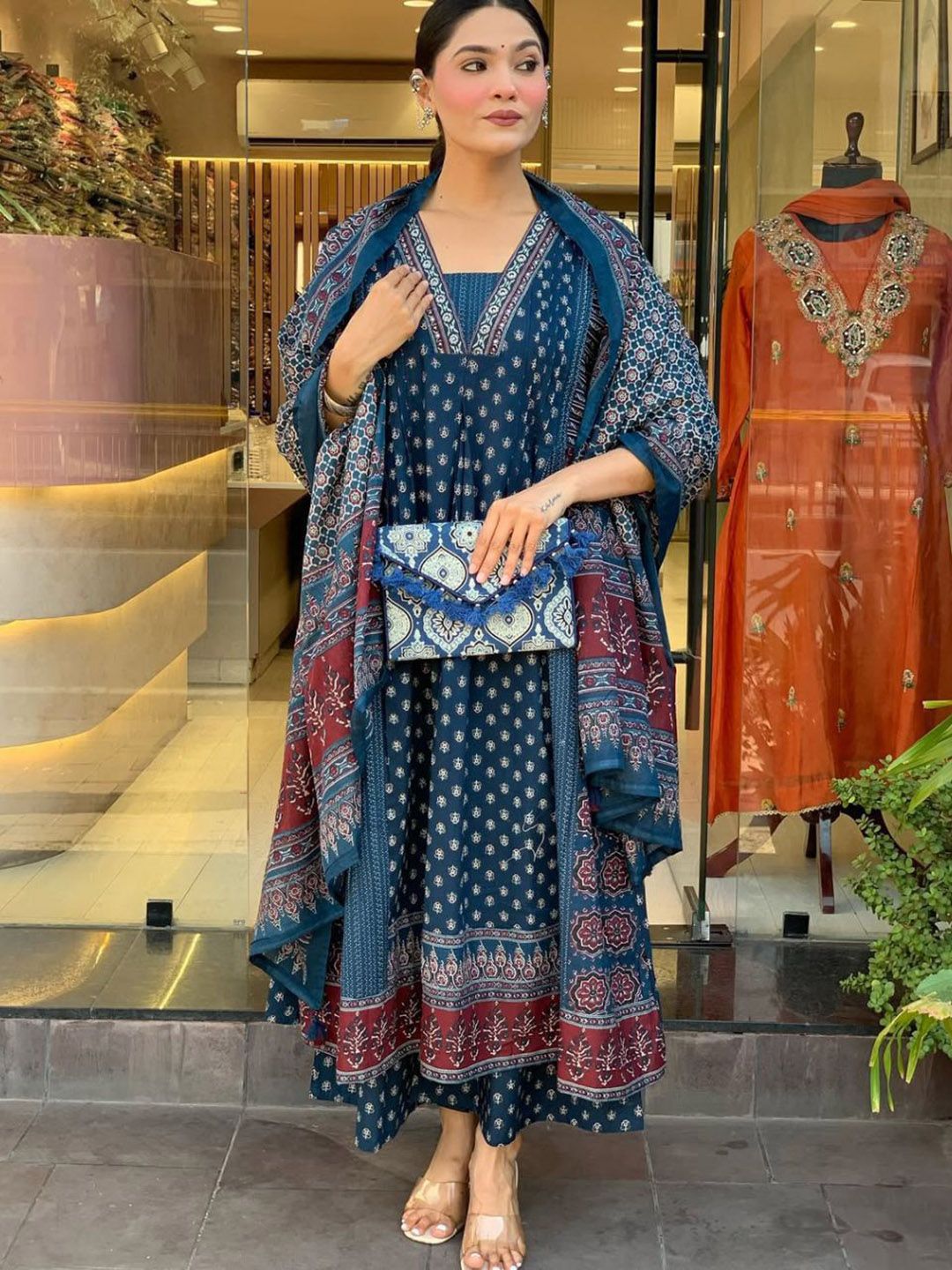 KALINI Women Ethnic Motifs Printed A-Line Kurta with Palazzos & Dupatta