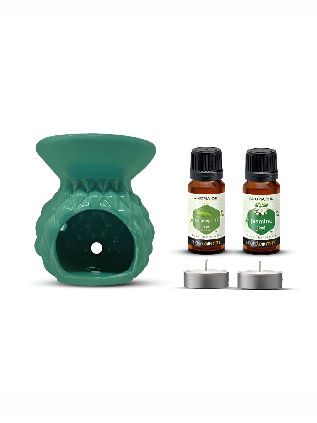 PEEPALCOMM 5Pc Green Texture Ceramic T-Light Burner Diffuser With Aroma Oils 15 ml Each-picture-12