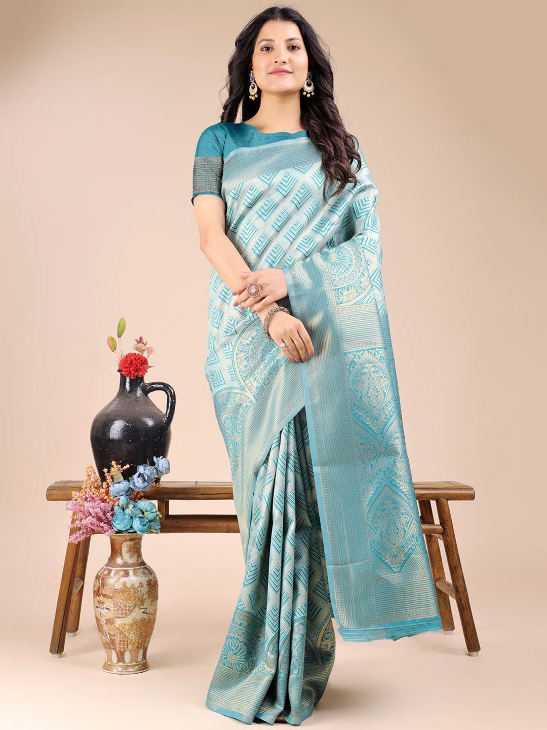 Astita Ethnic Motifs Woven Design Zari Banarasi Saree-picture-15
