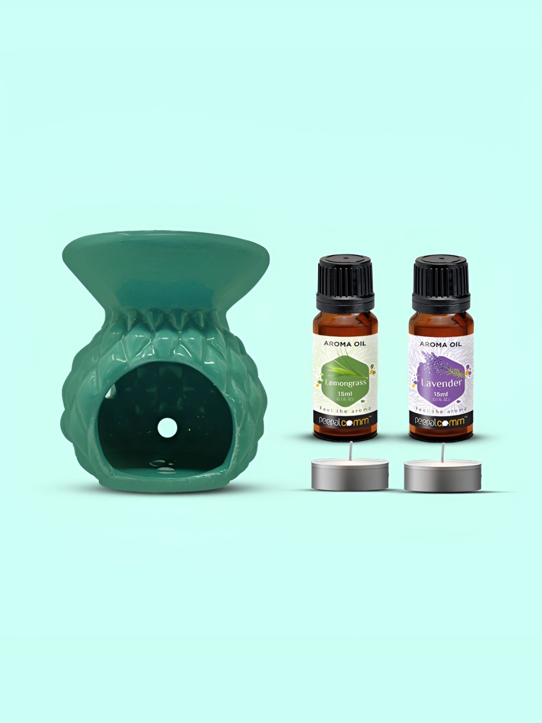 PEEPALCOMM 5Pc Green Texture Ceramic T-Light Burner Diffuser With Aroma Oils 15 ml Each-picture-35