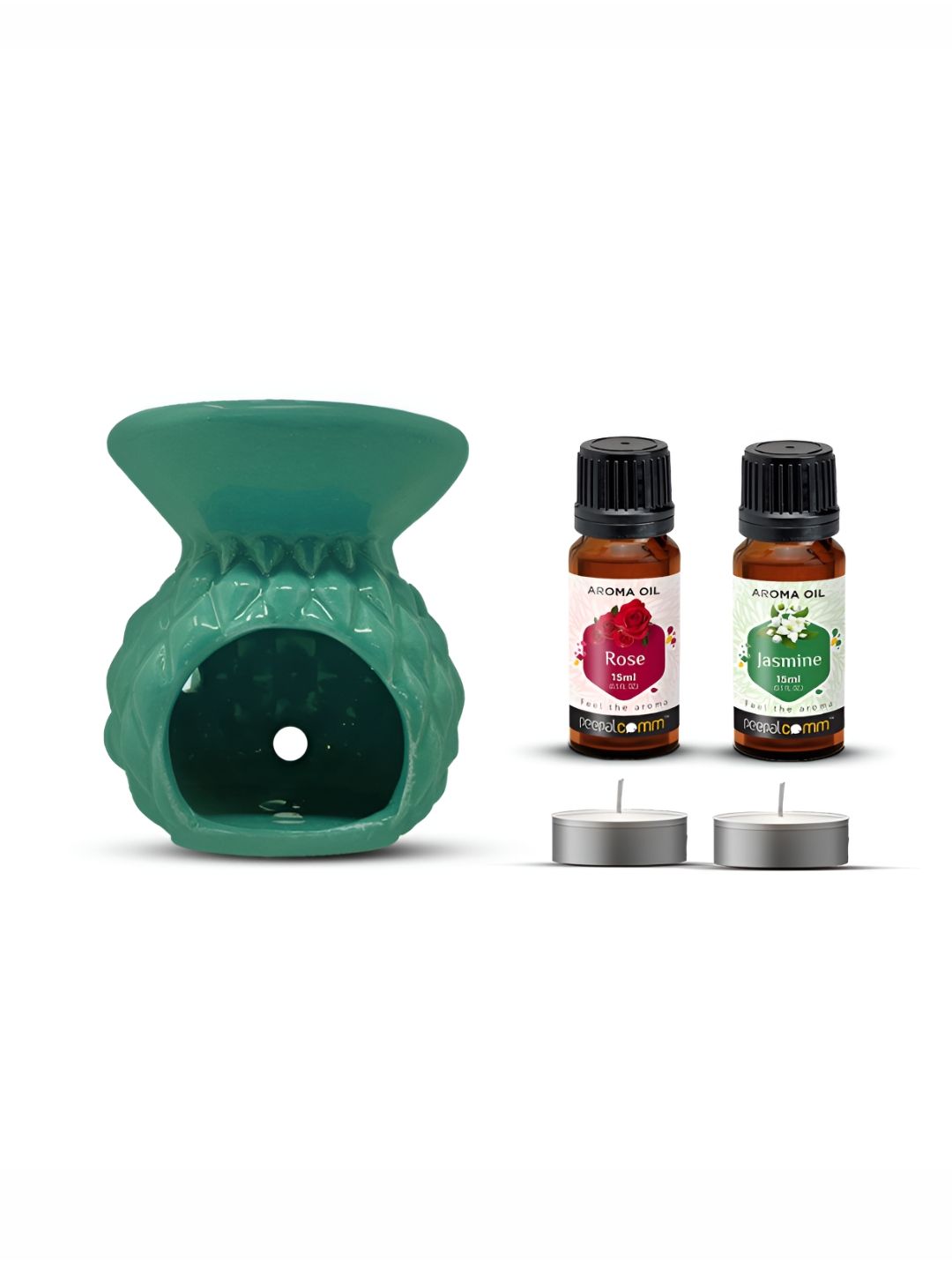 PEEPALCOMM 5Pcs Green Textured T- Light Candles Diffuser With Aroma Oils - 15 ml Each-picture-13