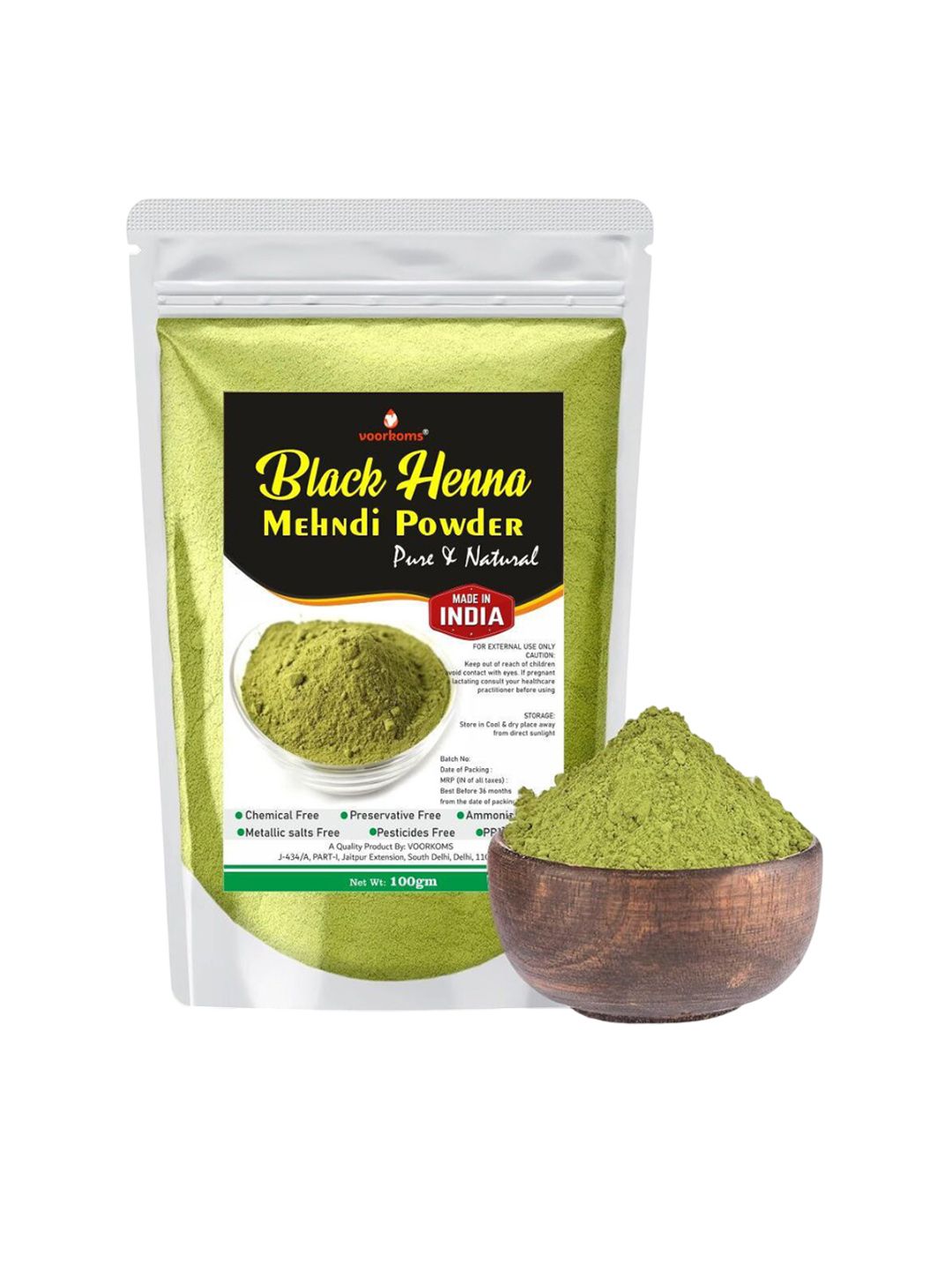 VOORKOMS Black Henna Mehndi Powder Natural Hair Coloring - 100 g-picture-17