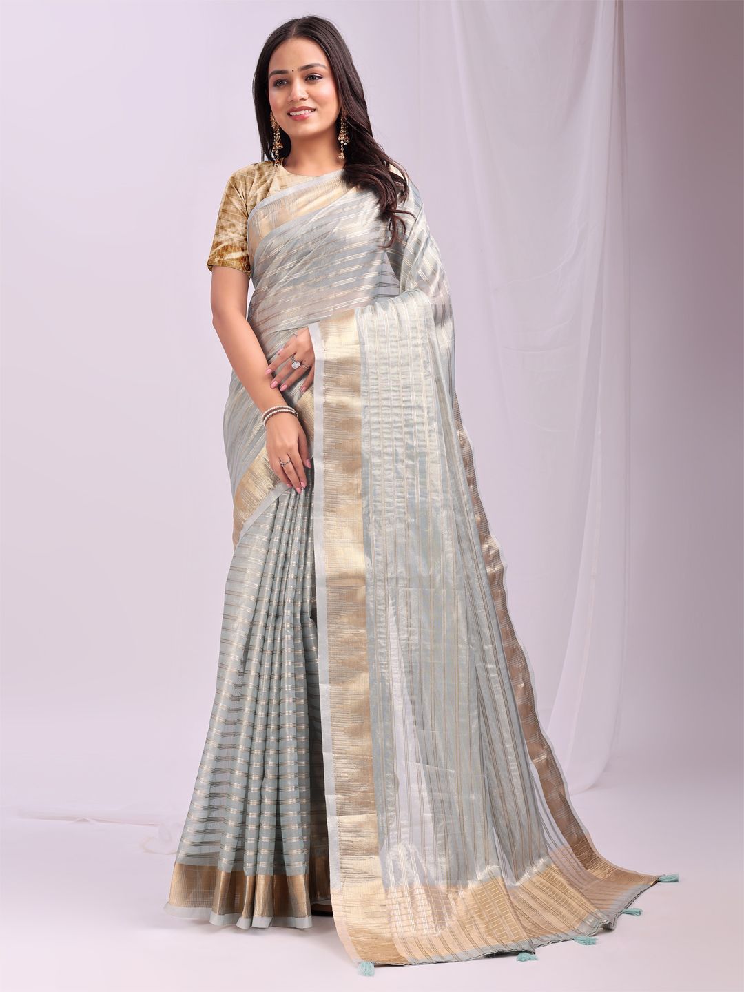 Astita Woven Design Zari Organza Saree With Blouse Piece-picture-34
