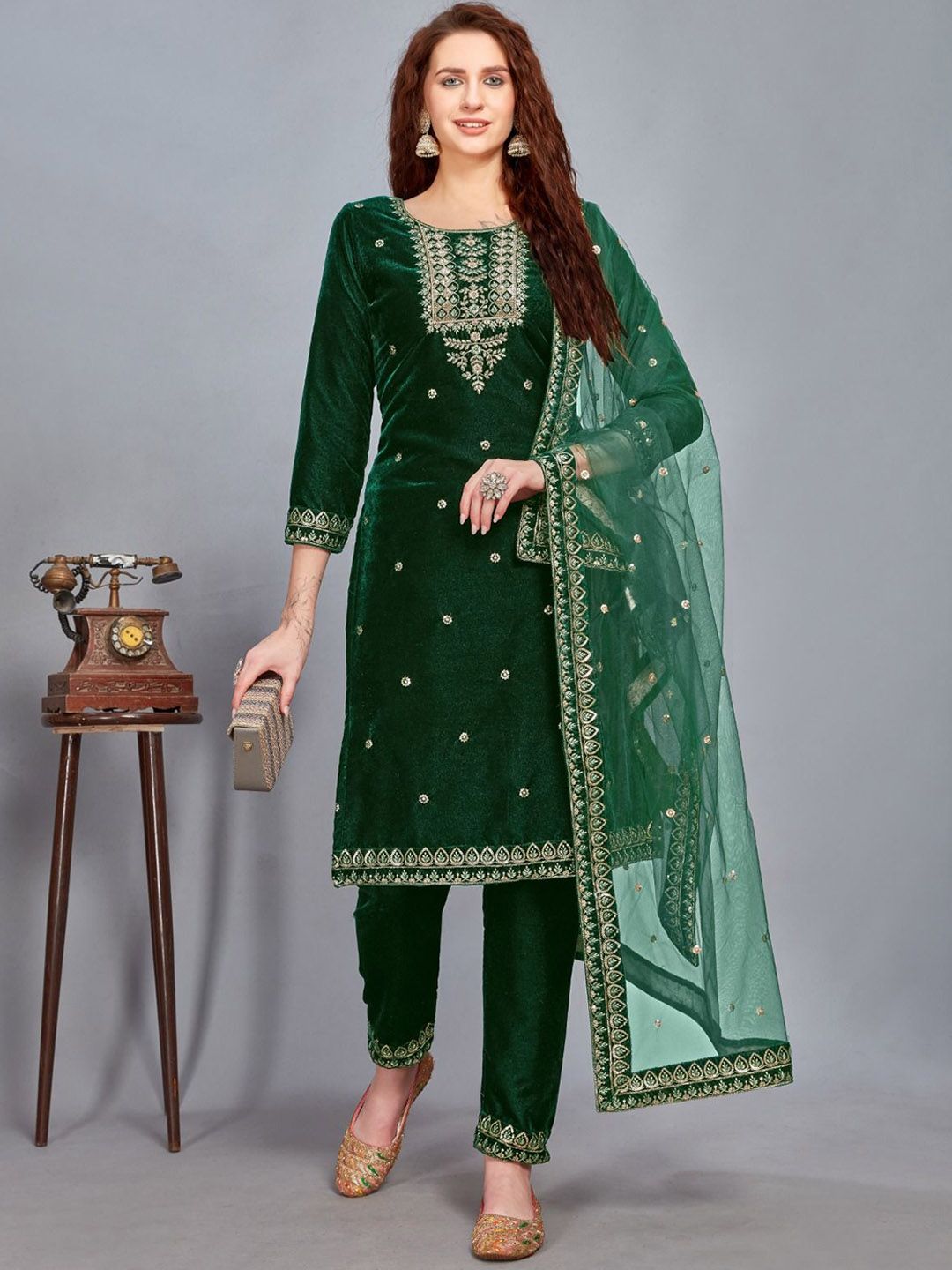 WAZIX Clothing Women Ethnic Motifs Embroidered Kurta with Trousers & Dupatta