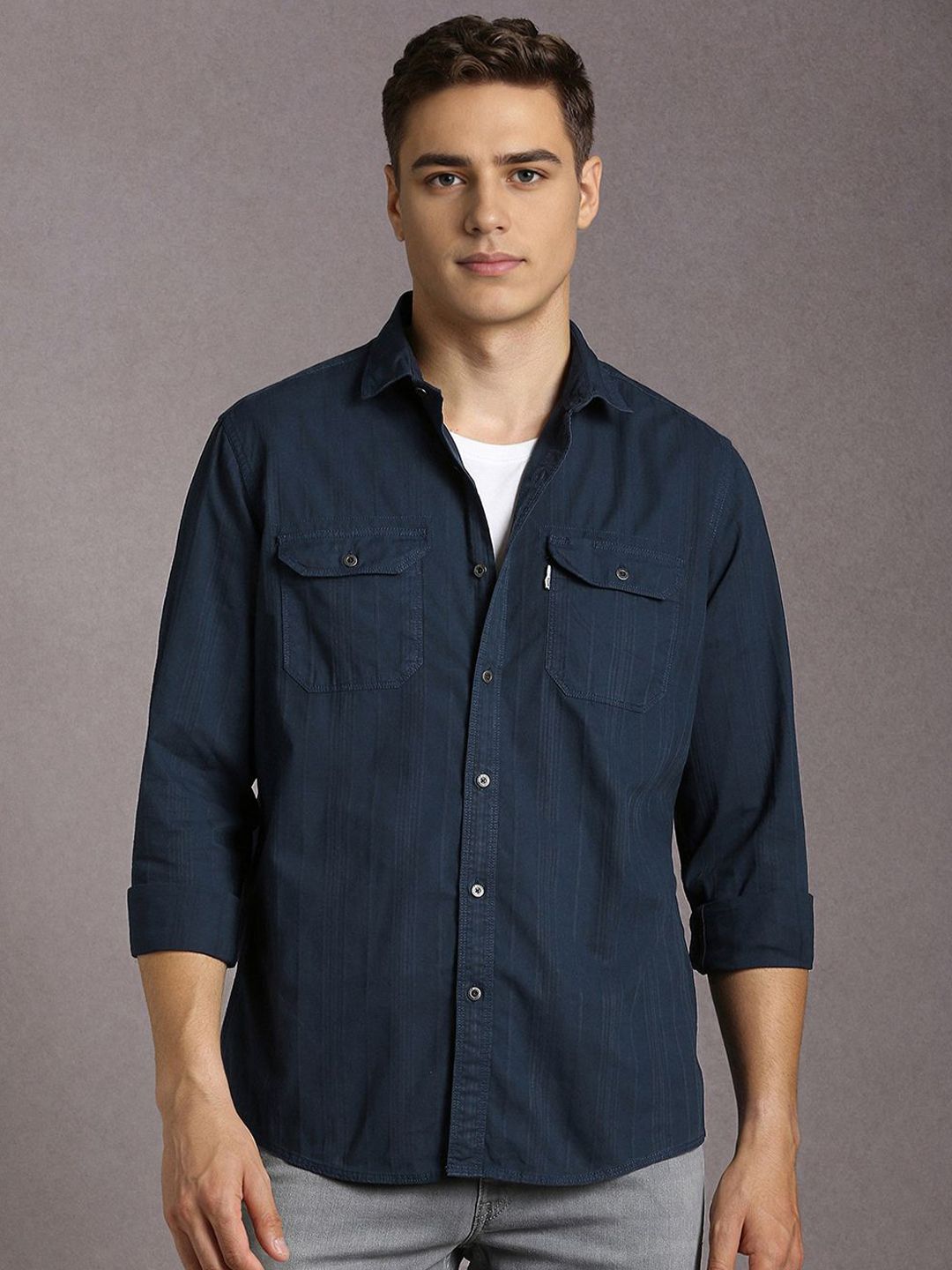 Louis Philippe Jeans Slim Fit Spread Collar Pure Cotton Shirt-picture-23