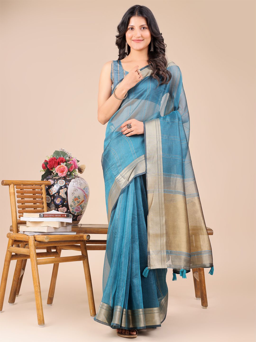 Astita Striped Zari Organza Saree-picture-17