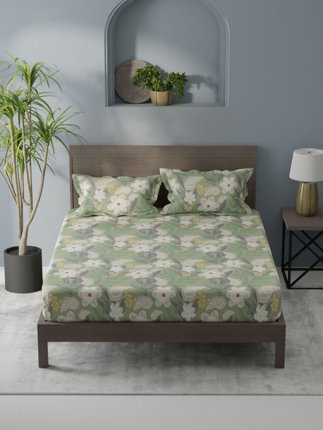 KOPA Coolmax Cotton Feel Green Floral 152 TC Microfiber Queen Bedsheet Set 2.18 m X 2.38 m-image-23
