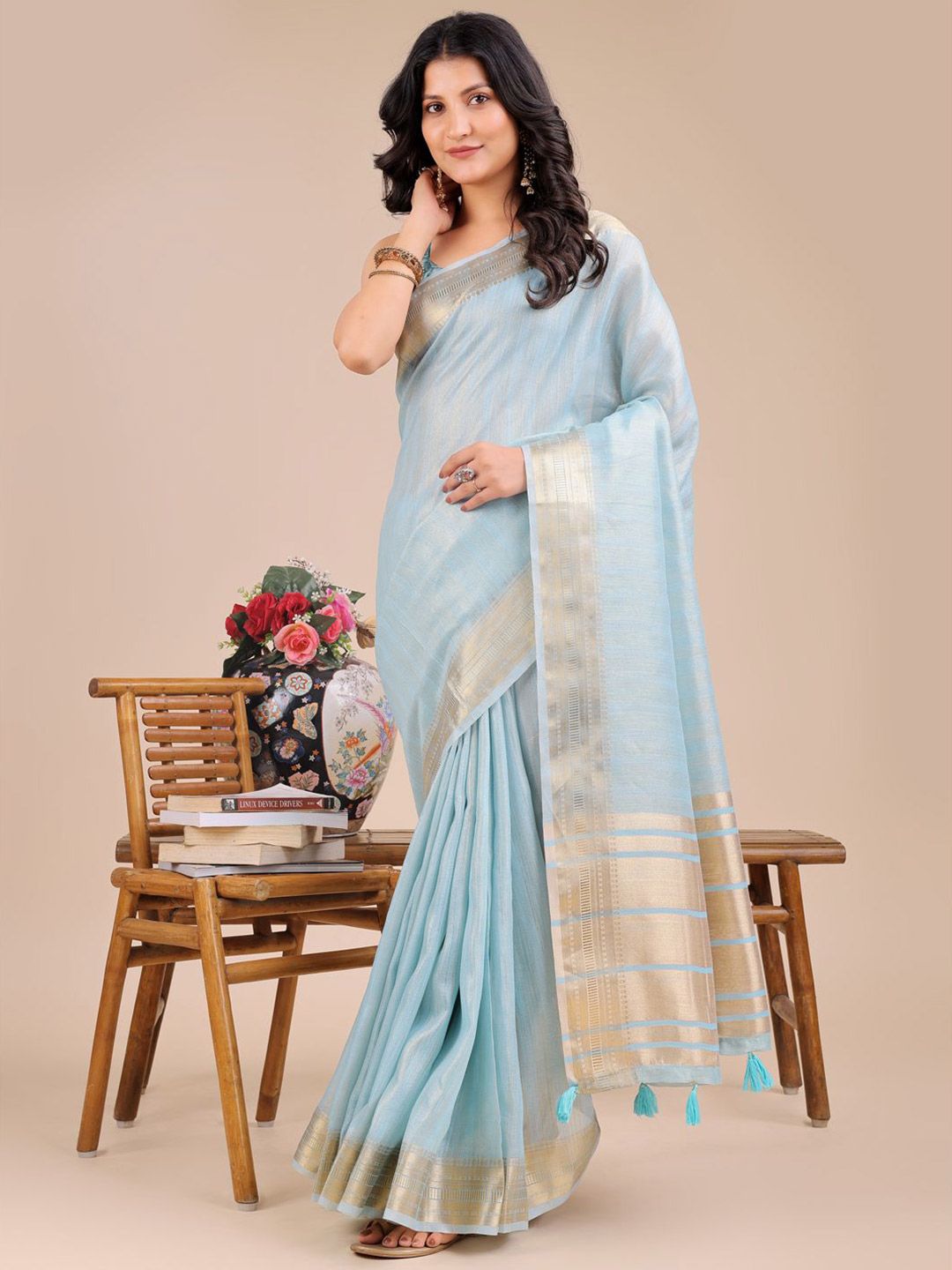 Astita Striped Woven Design Organza Saree With Blouse Piece-picture-40