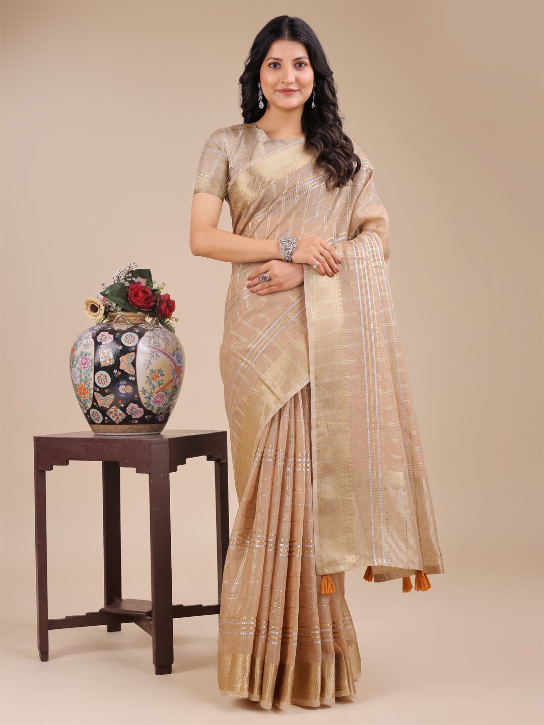 Astita Women Striped Woven Design Zari Organza Saree-picture-37