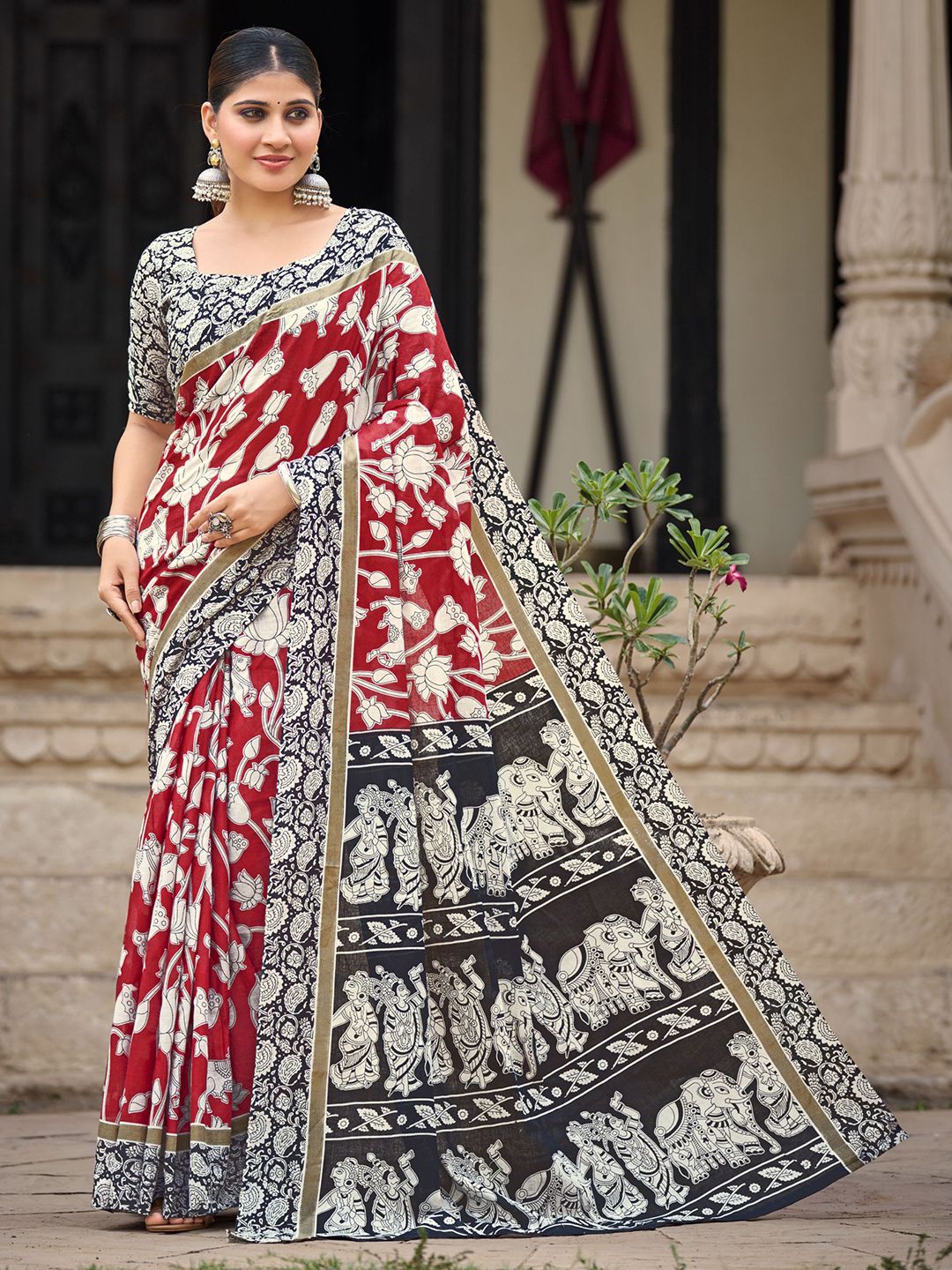 all about you Ethnic Motifs Printed Zari Pure Cotton Bagru Saree-picture-13