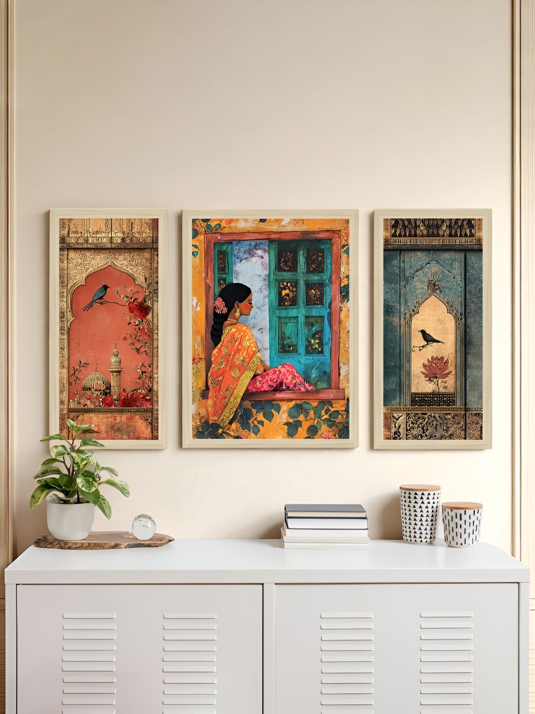 Art Street Yellow & Blue 3 Pieces MDF Abstract Wall Art