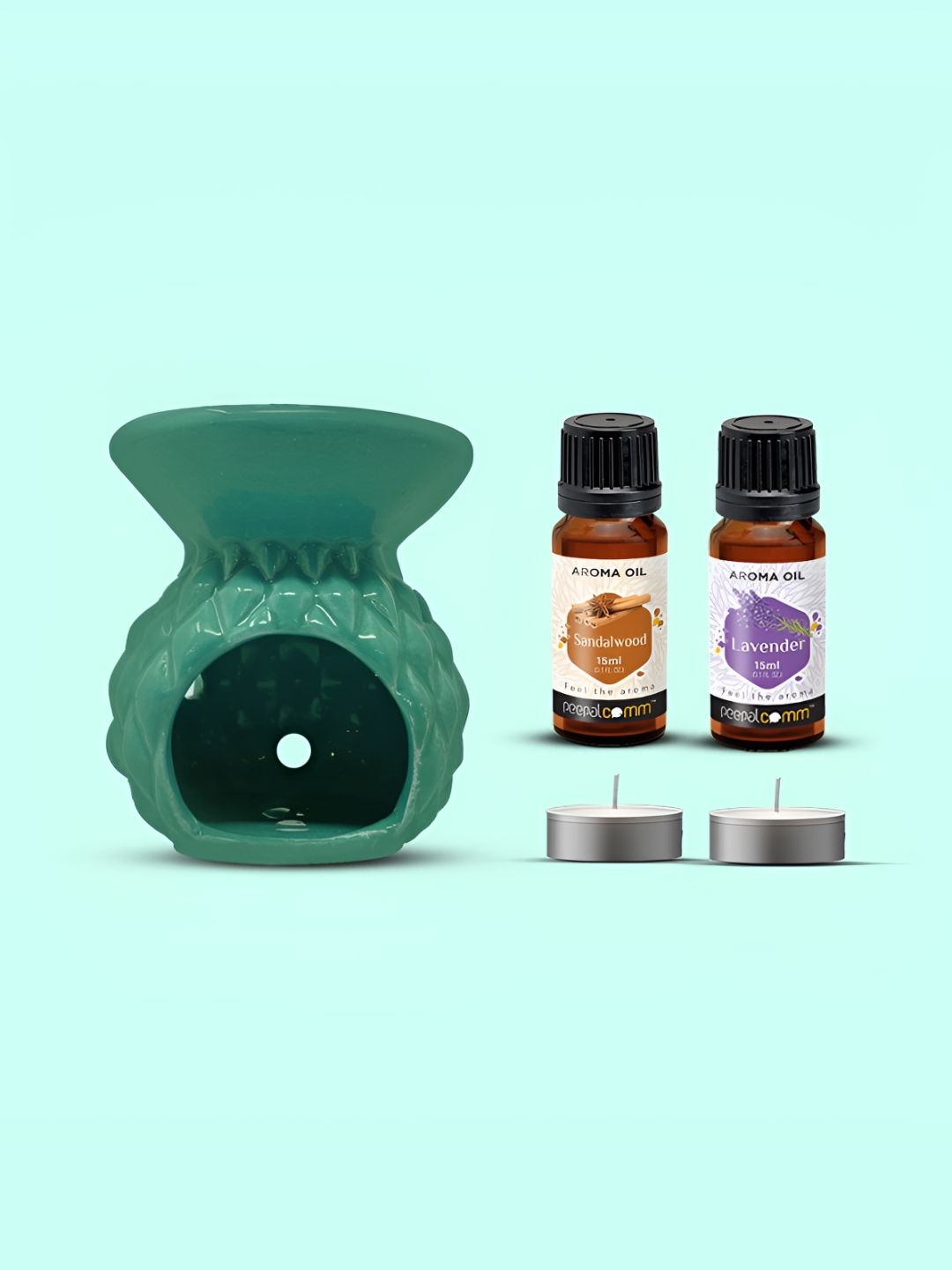 PEEPALCOMM 5Pcs Green Textured T- Light Candles Diffuser With Aroma Oils - 15 ml Each-picture-37
