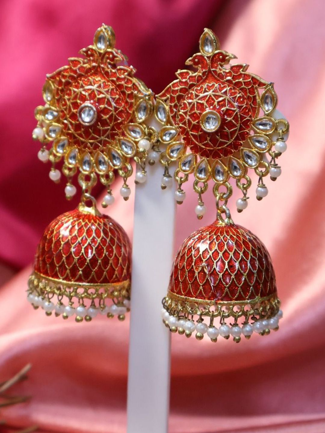 SIVA BY ANIKA Brass-Plated Artificial Stones Studded & Beaded Dome Shaped Jhumkas-picture-18