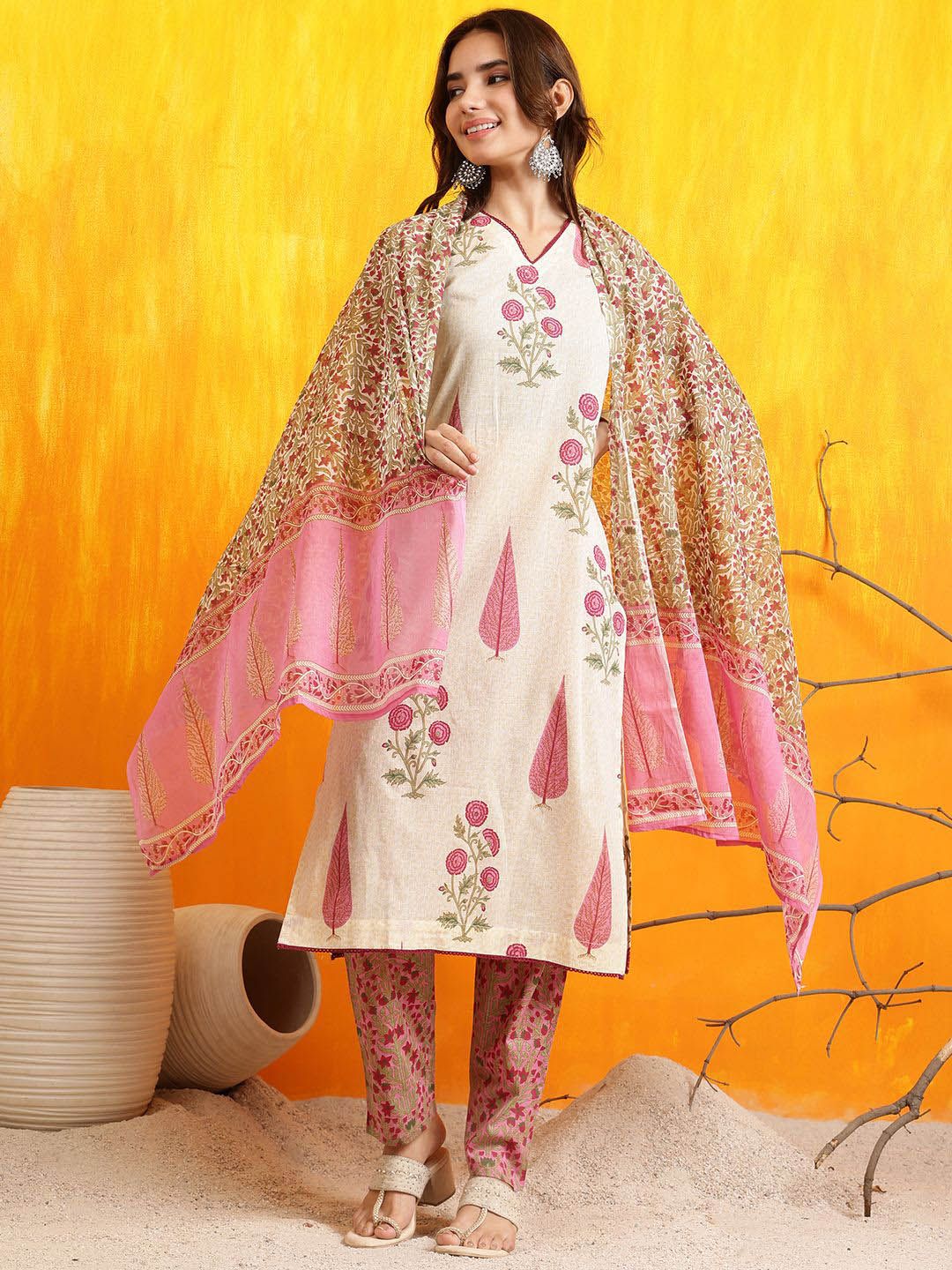 KALINI Women Ethnic Motifs Printed Regular Pure Cotton Kurta with Trousers & With Dupatta-picture-27