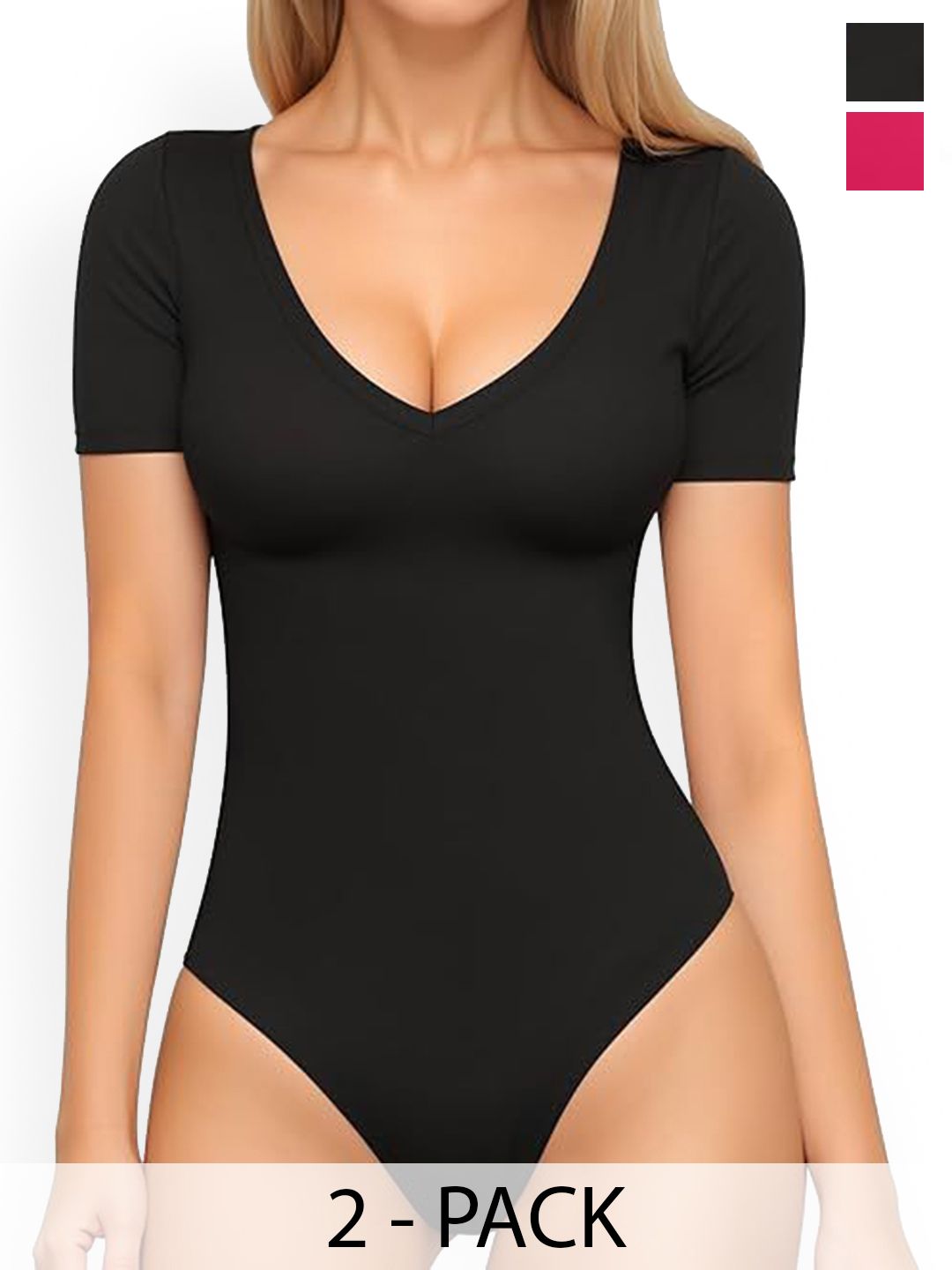 trendy era ZEROZABAR Pack Of 2 V-Neck Short-Sleeve Bodysuits-picture-36