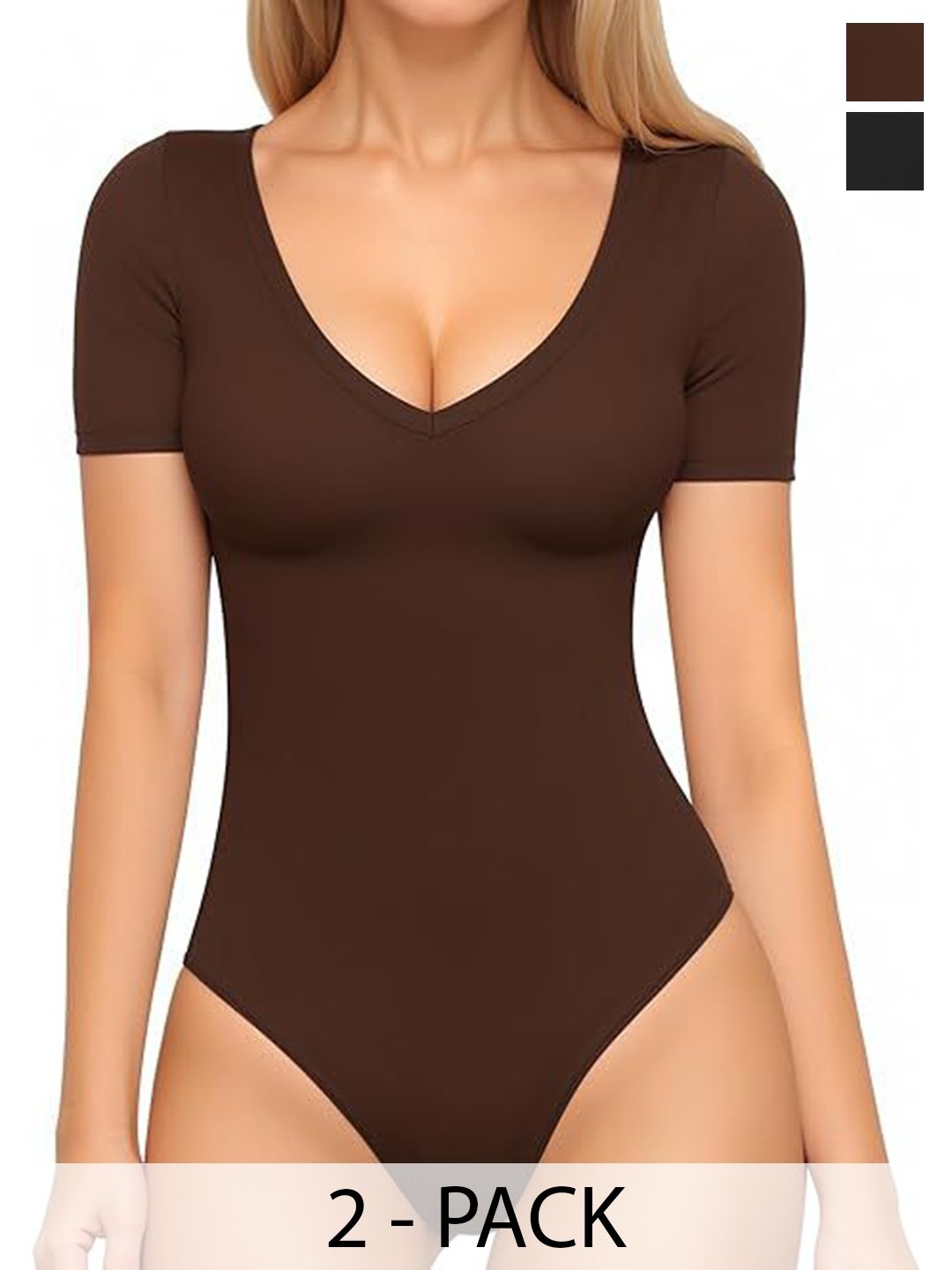 trendy era ZEROZABAR Pack Of 2 V-Neck Short-Sleeve Bodysuits-picture-34