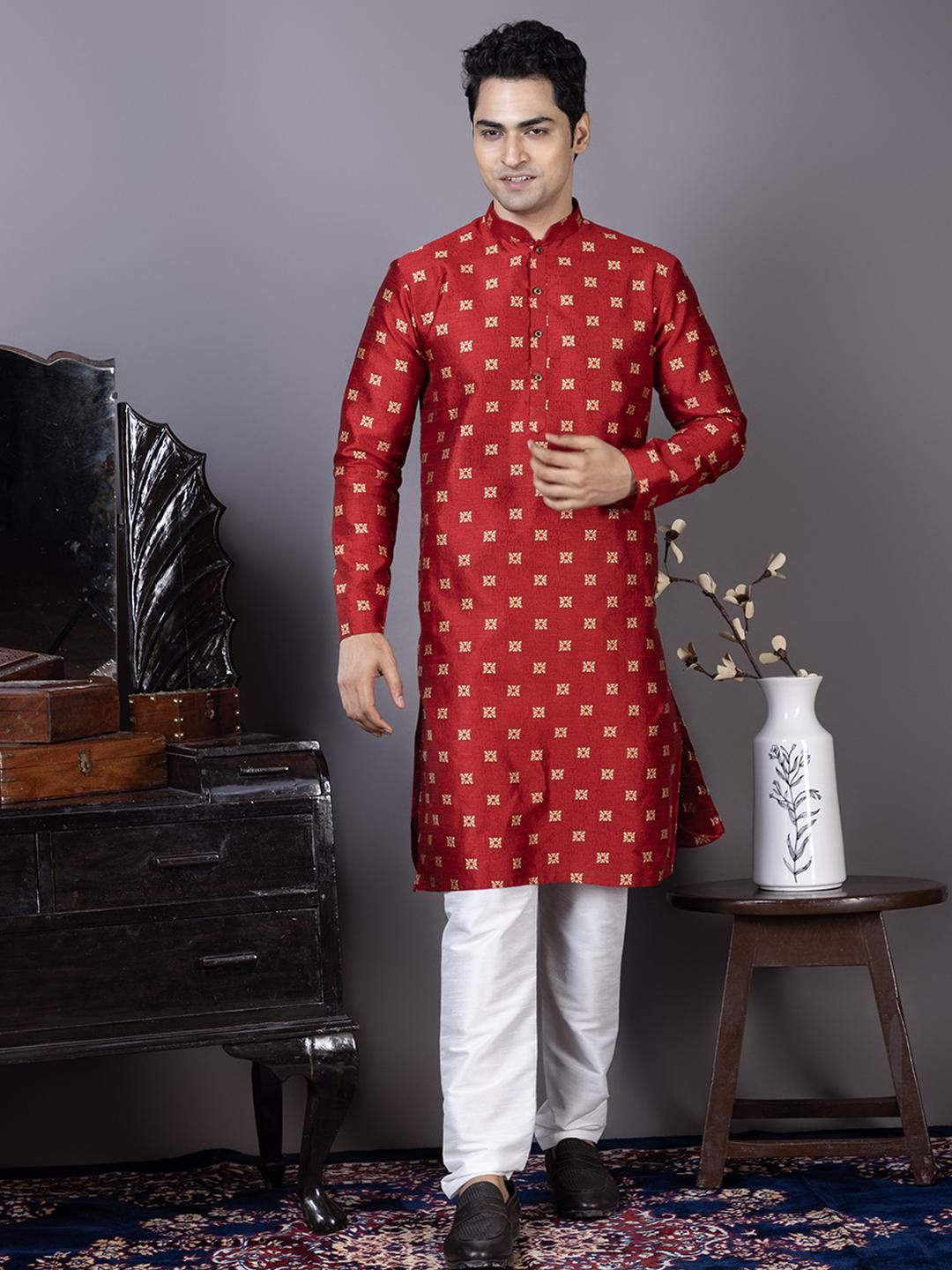 PulseIQ Men Jacquard Straight Kurtas-picture-31