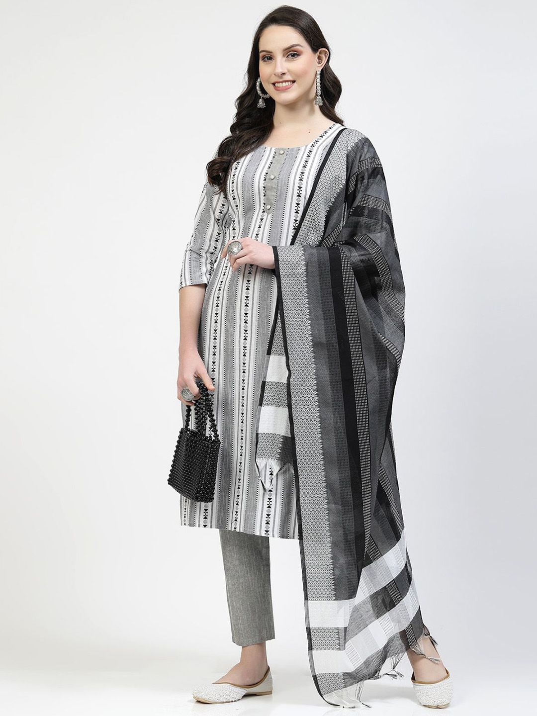 TS LIFESTYLE Women Printed Regular Kurta with Trousers & With Dupatta-image-12