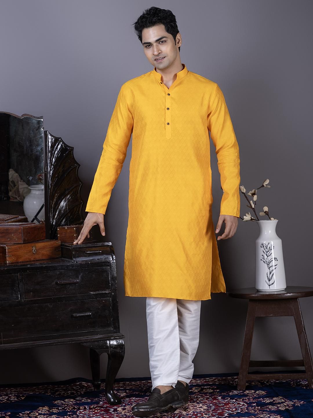 PulseIQ Men Jacquard Straight Kurtas-picture-35