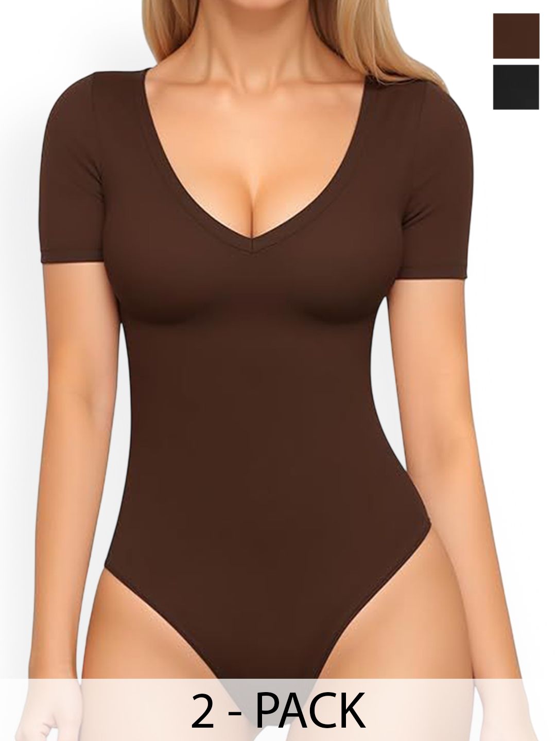 ZEROZABAR Pack Of 2 V-Neck Short-Sleeve Bodysuits-picture-36