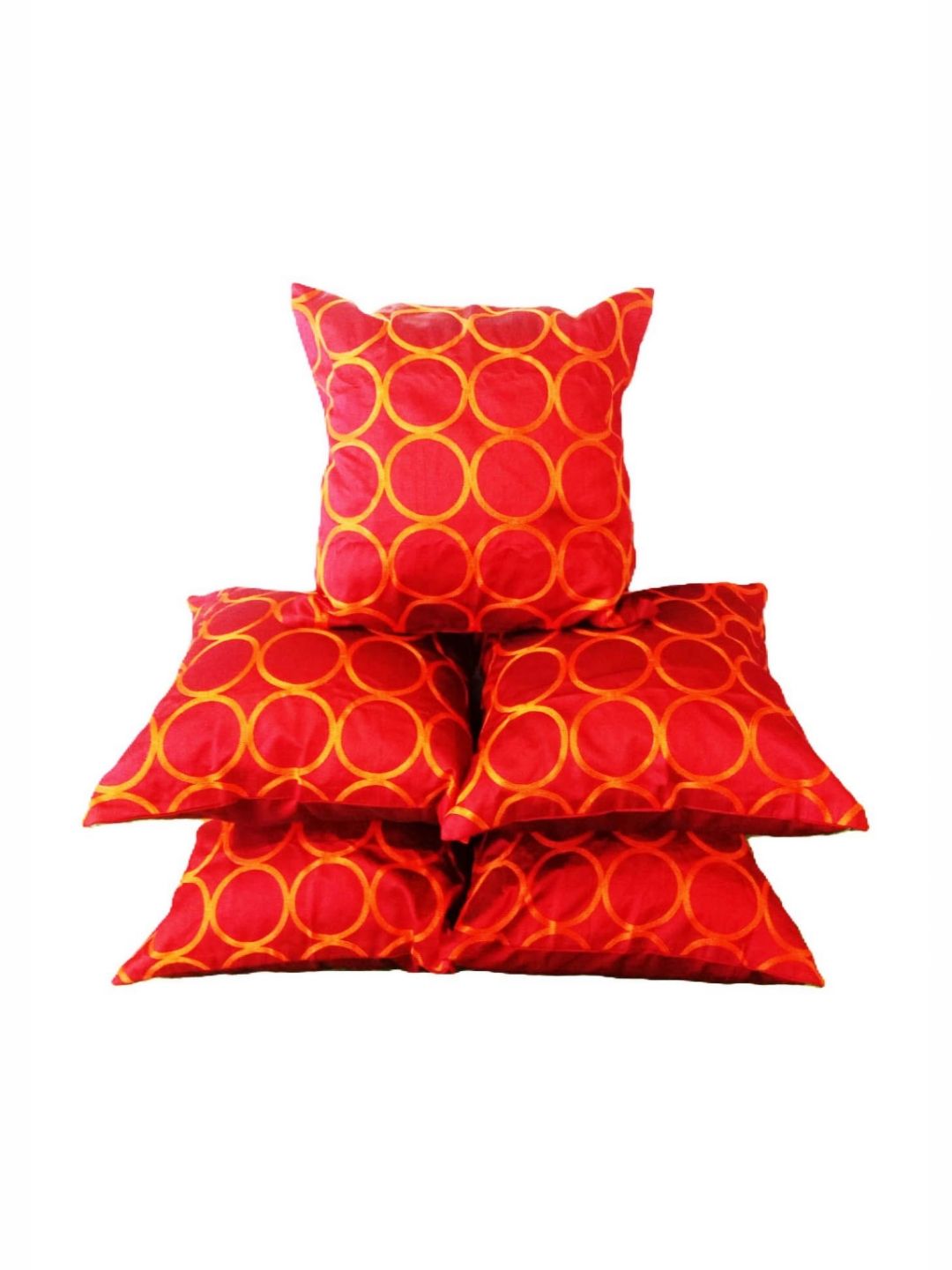 Pink Parrot Red & Yellow Set of 5 Ethnic Motifs Square Cushion Covers-picture-22