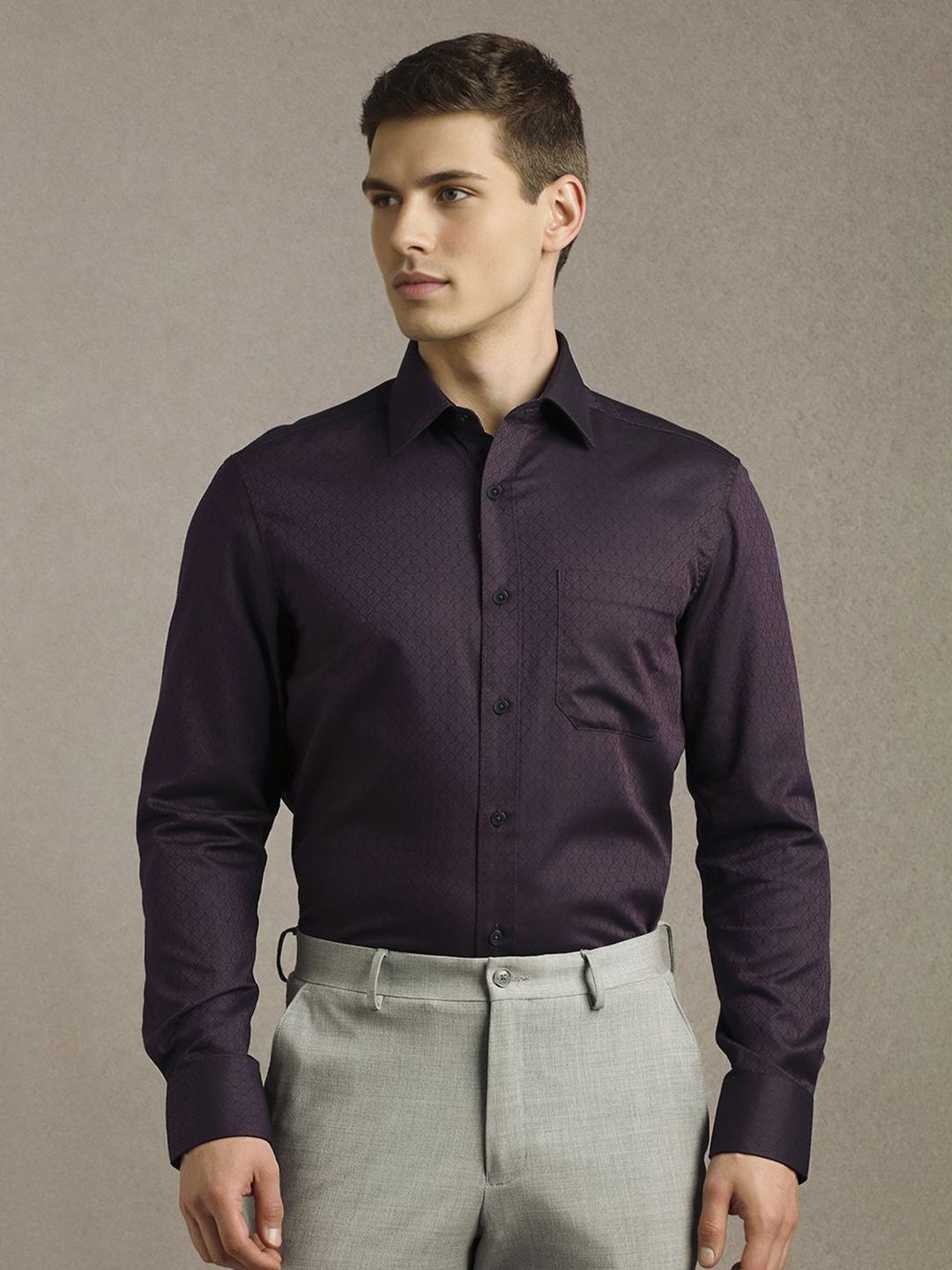 Louis Philippe Men Textured Spread Collar Pure Cotton Formal Shirt-picture-40