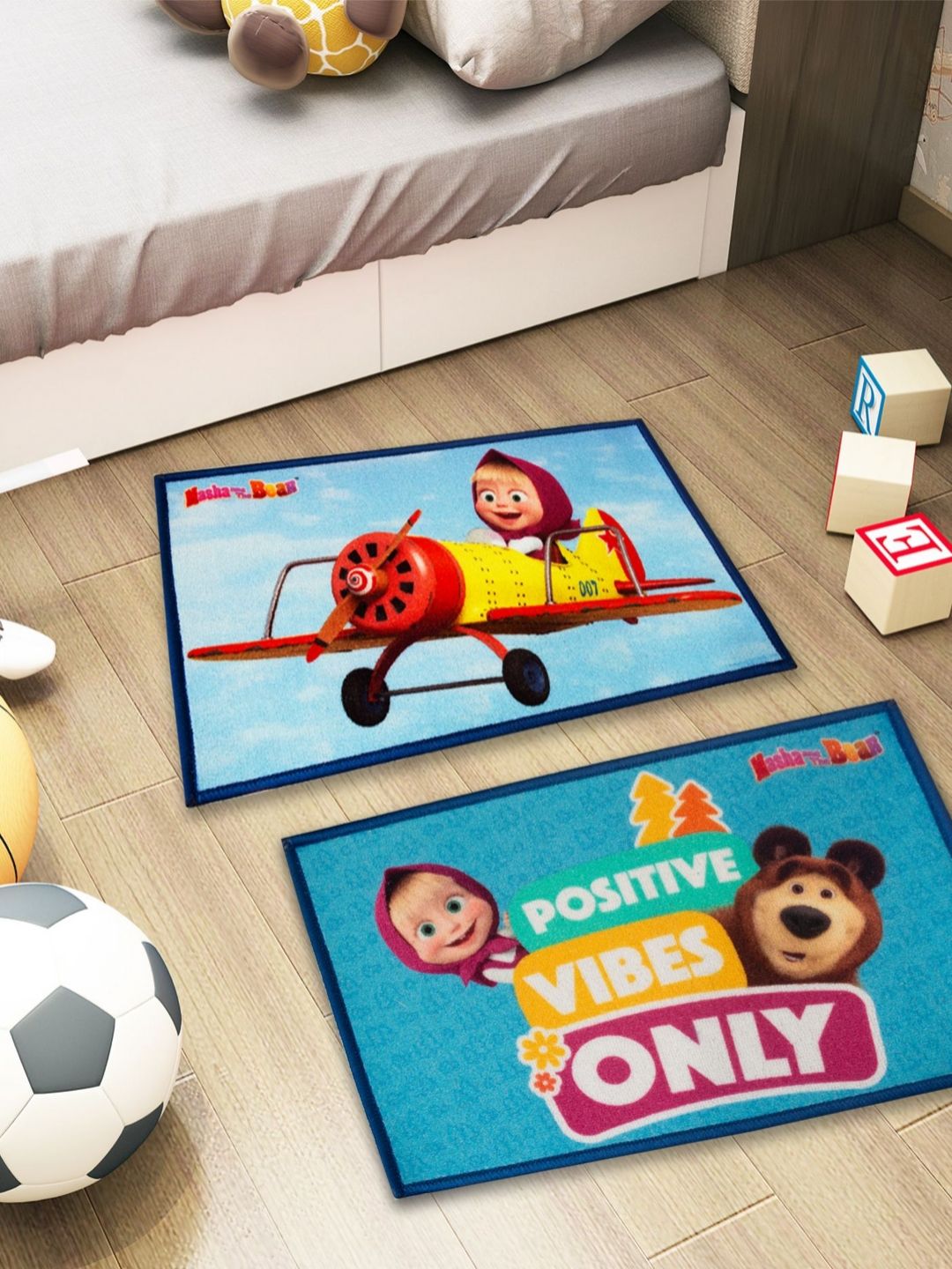 Athom Living 2-Pcs Blue & Red Masha & Bear Printed Anti-Skid Doormat-picture-18