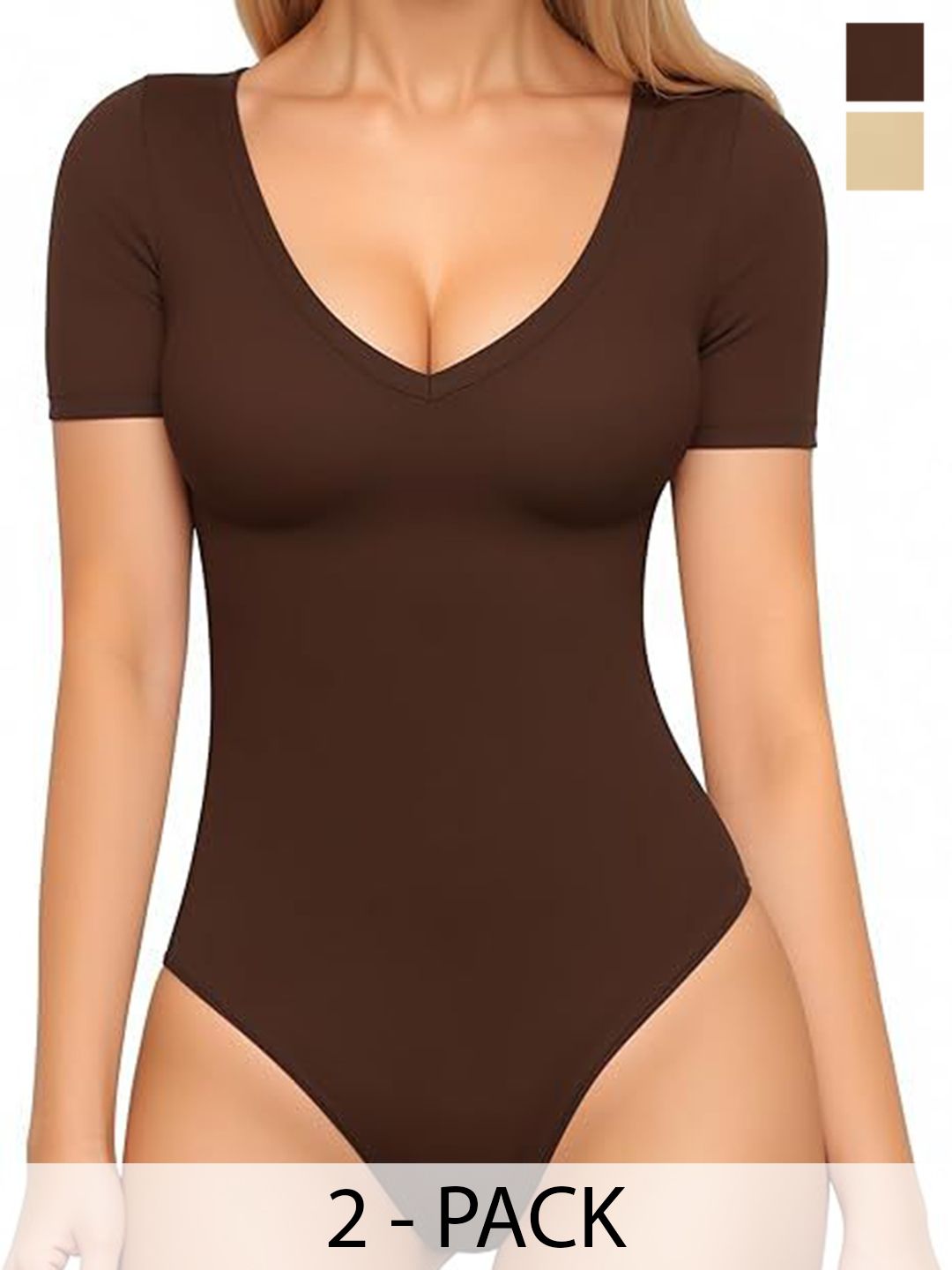 trendy era ZEROZABAR Pack Of 2 V-Neck Short-Sleeve Bodysuits-picture-19