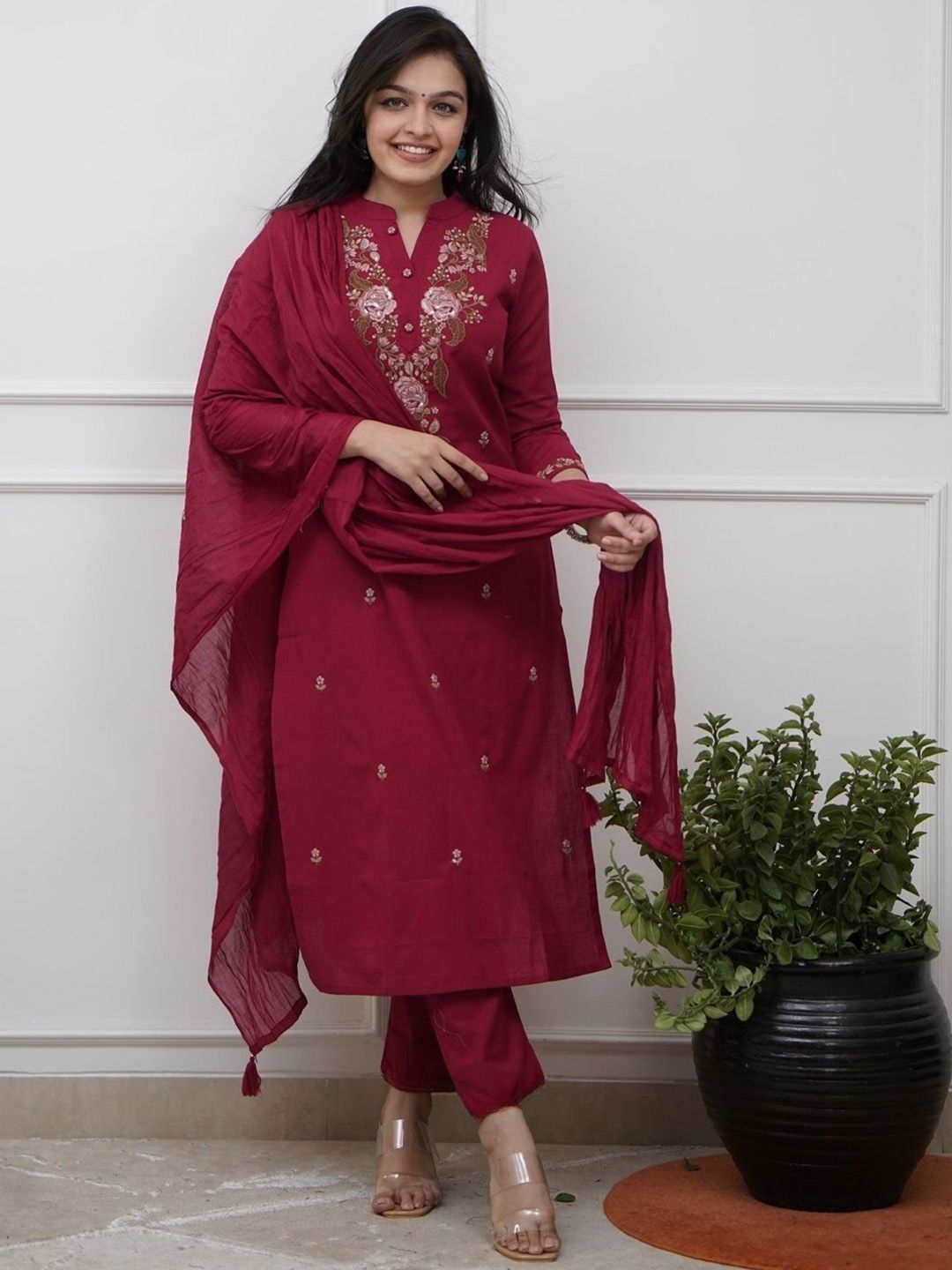 CREEPER Women Embroidered Kurta with Trousers & Dupatta