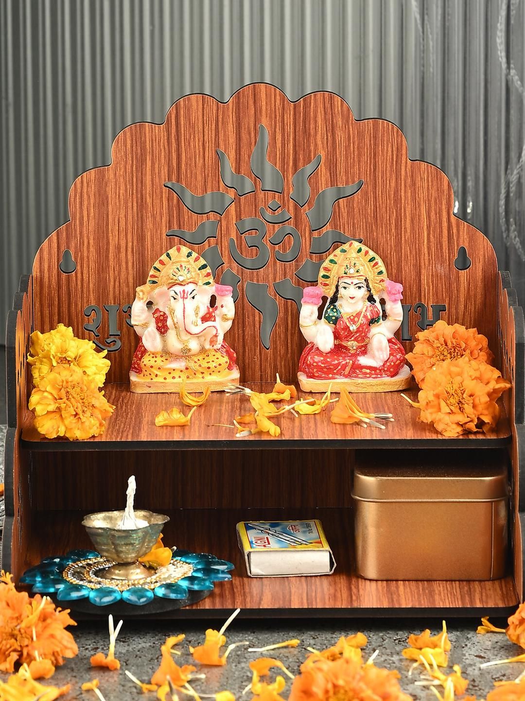 Gojeeva Brown Free Standing Without Door Home Temple-image-33