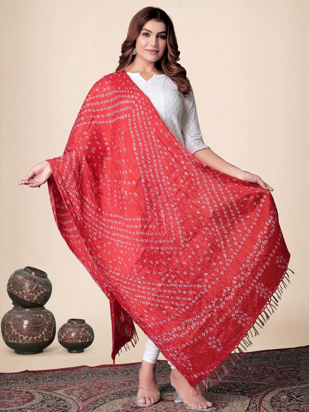 EBADAT Printed Red Art Silk Dupatta-picture-53