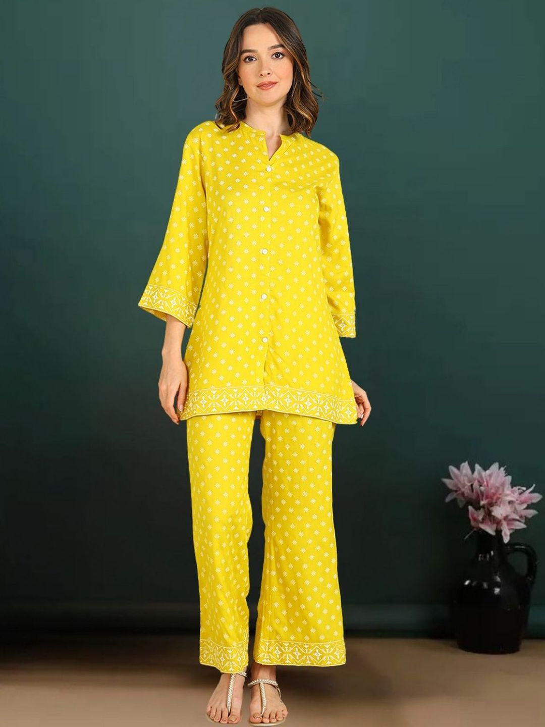 Ozia Printed Mandarin Collar Tunic With Trousers Co-Ords-picture-28