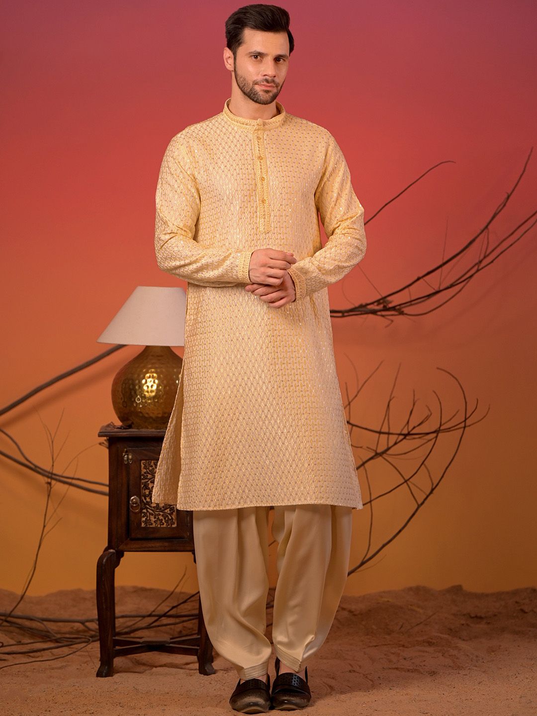 Rangkathaa Men Textured Embroidered Silk Kurta with Salwar-picture-30