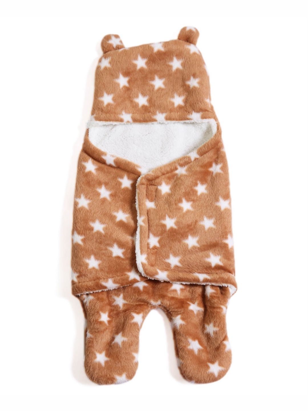 FIRST SLEEP Kids Brown & White Printed AC Room 210 GSM 3 In 1 Hooded Baby Blanket-picture-15