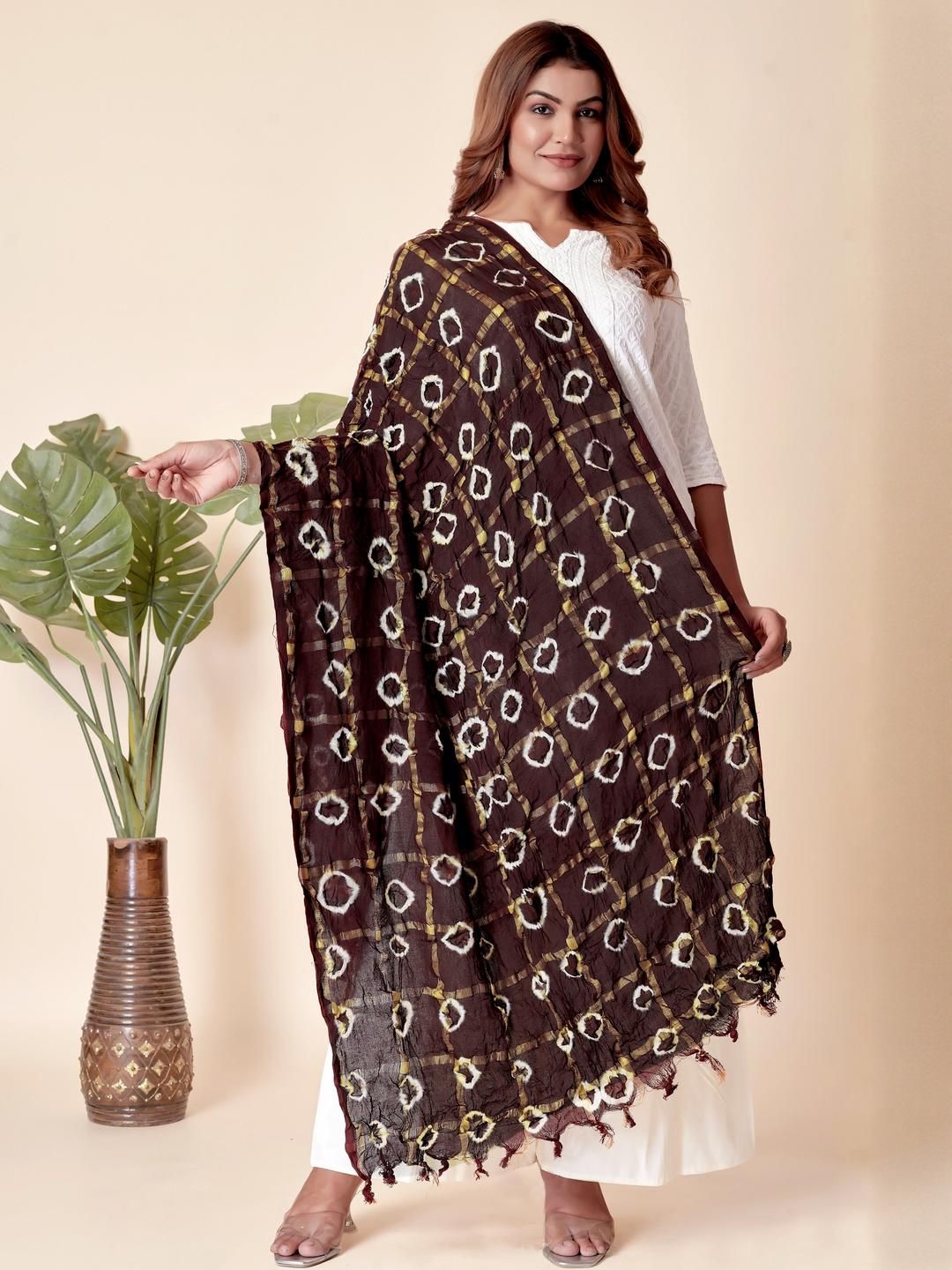 EBADAT Printed Camel Brown Cotton Dupatta