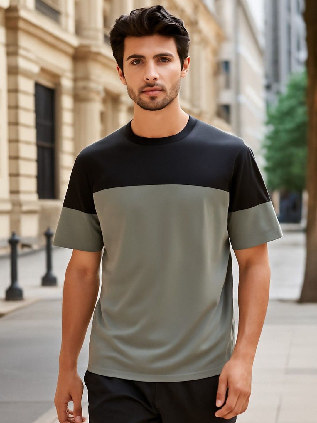 CLAFOUTIS Colourblocked Round Neck Relaxed Fit T-shirt-picture-23