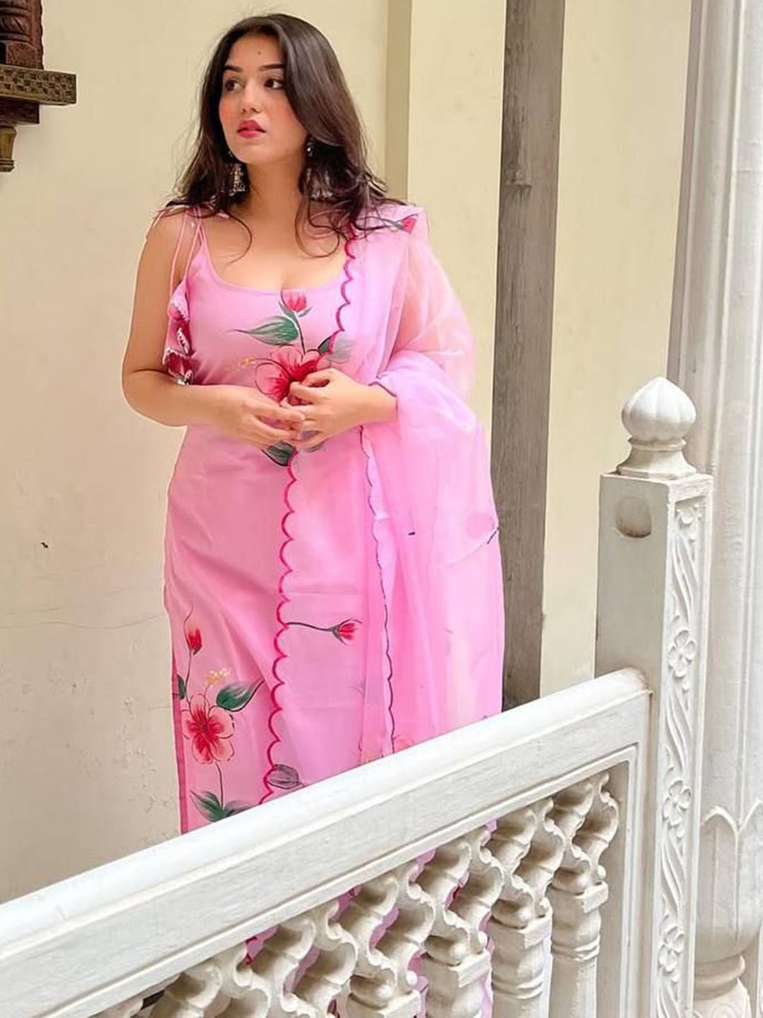 Moda Rapido Floral Printed Square Neck Straight Kurta With Trousers & Dupatta