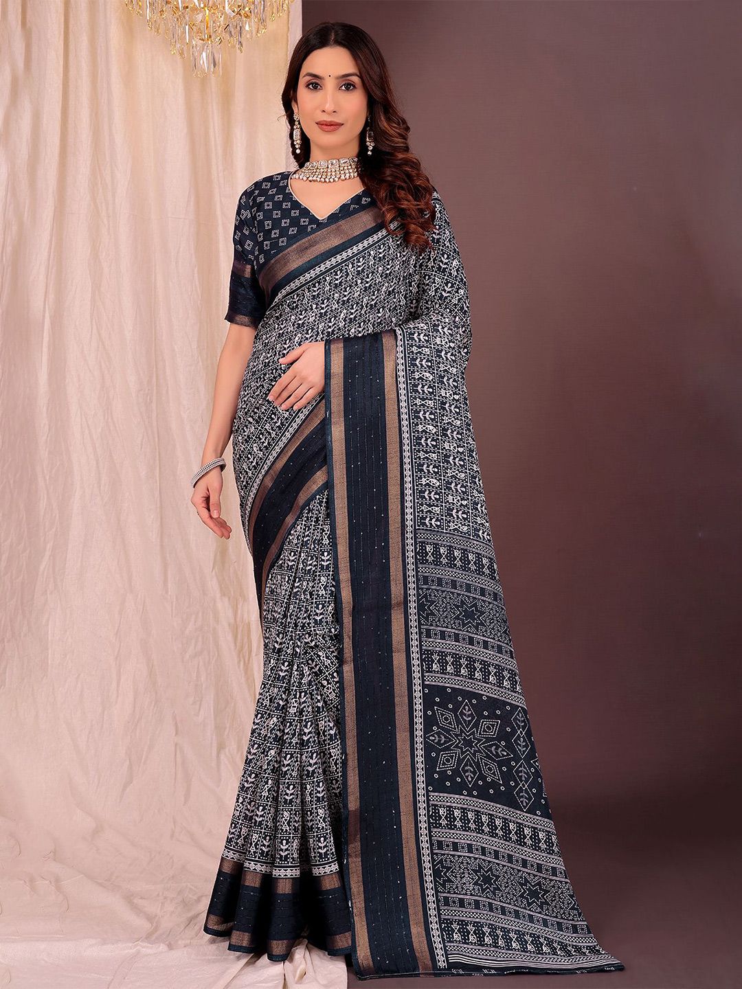KALINI Ethnic Motifs Printed Sequinned Kanjeevaram Saree-image-26