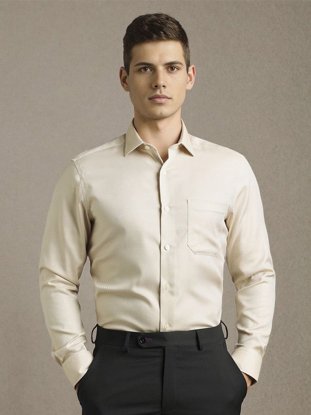 Louis Philippe Men Textured Spread Collar Pure Cotton Formal Shirt-picture-30