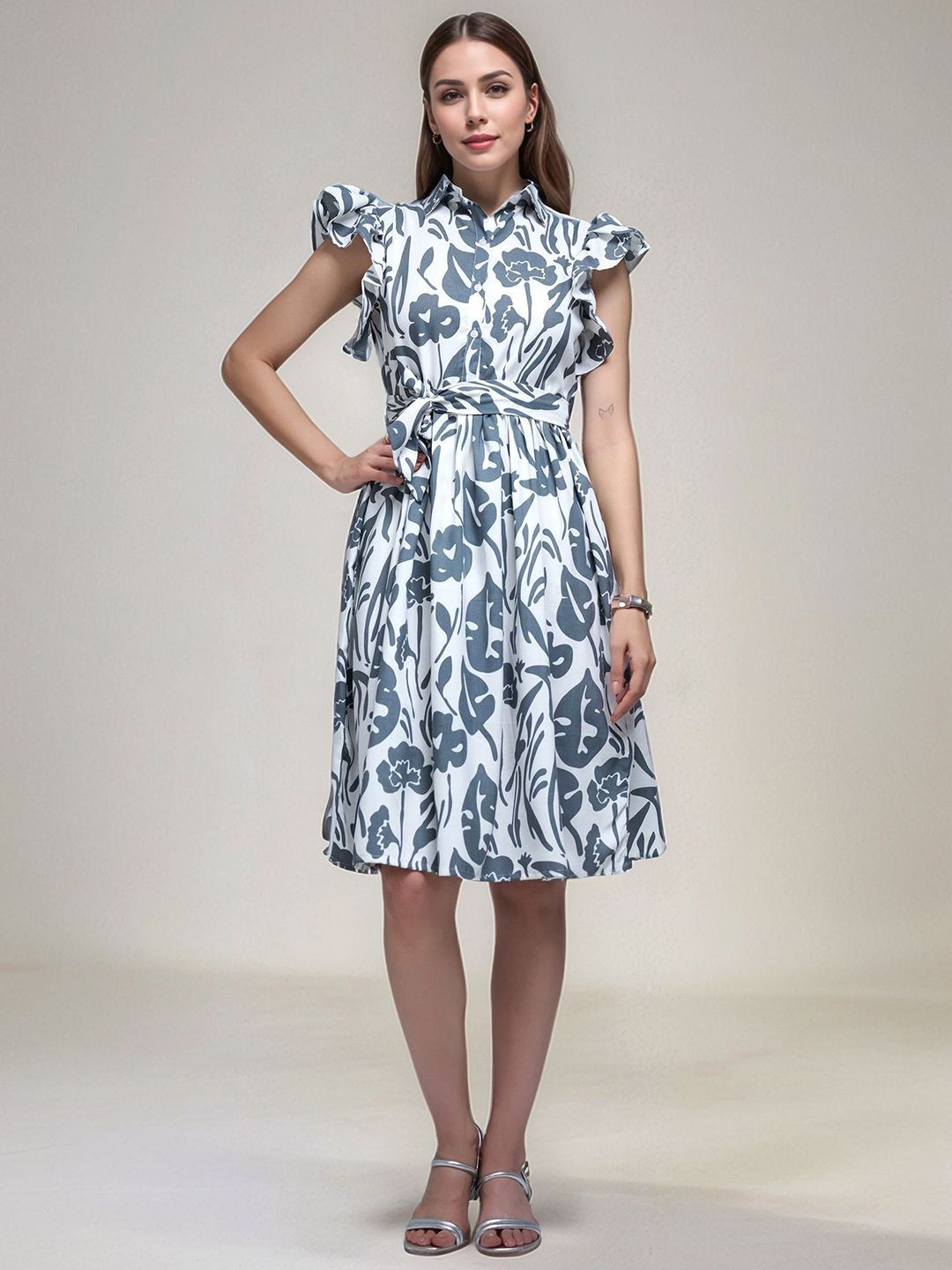 DressBerry Women Floral Printed Flutter Sleeve Shirt Dress-picture-16