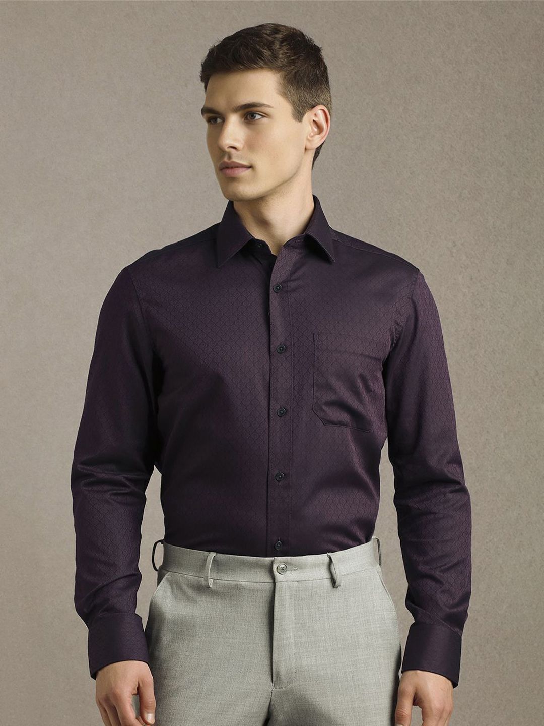 Louis Philippe Men Textured Spread Collar Pure Cotton Formal Shirt-picture-33