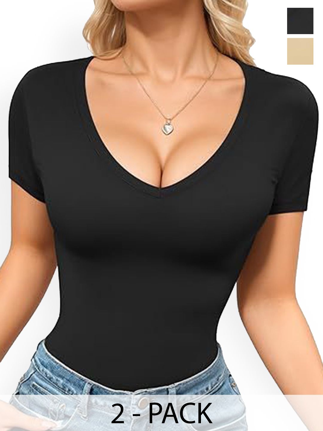 ZEROZABAR Pack Of 2 V-Neck Short-Sleeve Bodysuits-picture-33
