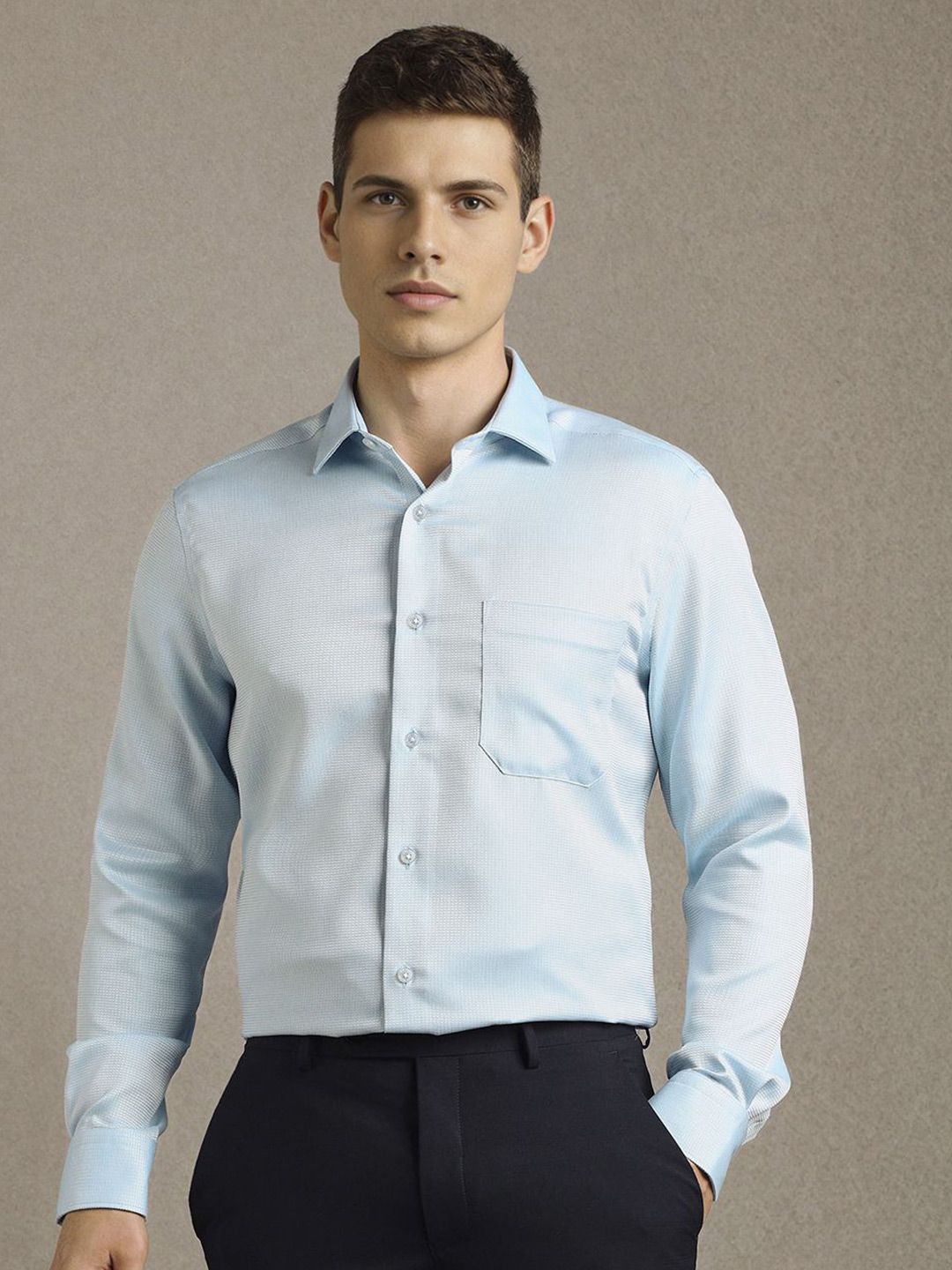 Louis Philippe Men Textured Spread Collar Pure Cotton Formal Shirt-picture-42