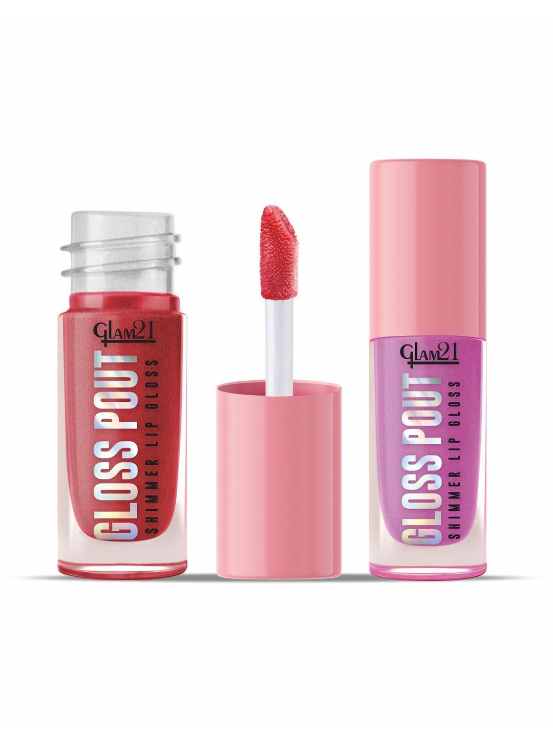 GLAM21 Set Of 2 Gloss Pout Shimmer Lip Gloss- 7 ml Each- Crimson Kiss & Pink Seduction-picture-33