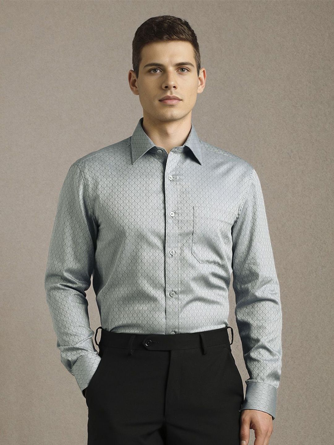 Louis Philippe Geometric Printed Spread Collar Pure Cotton Formal Shirt-picture-37