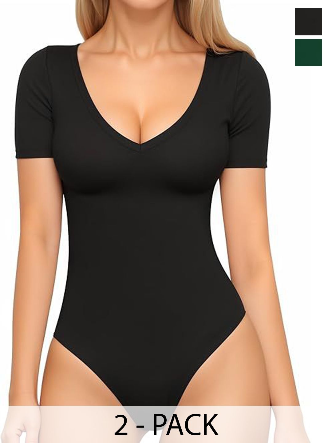 trendy era ZEROZABAR Pack Of 2 V-Neck Short-Sleeve Bodysuits-picture-33